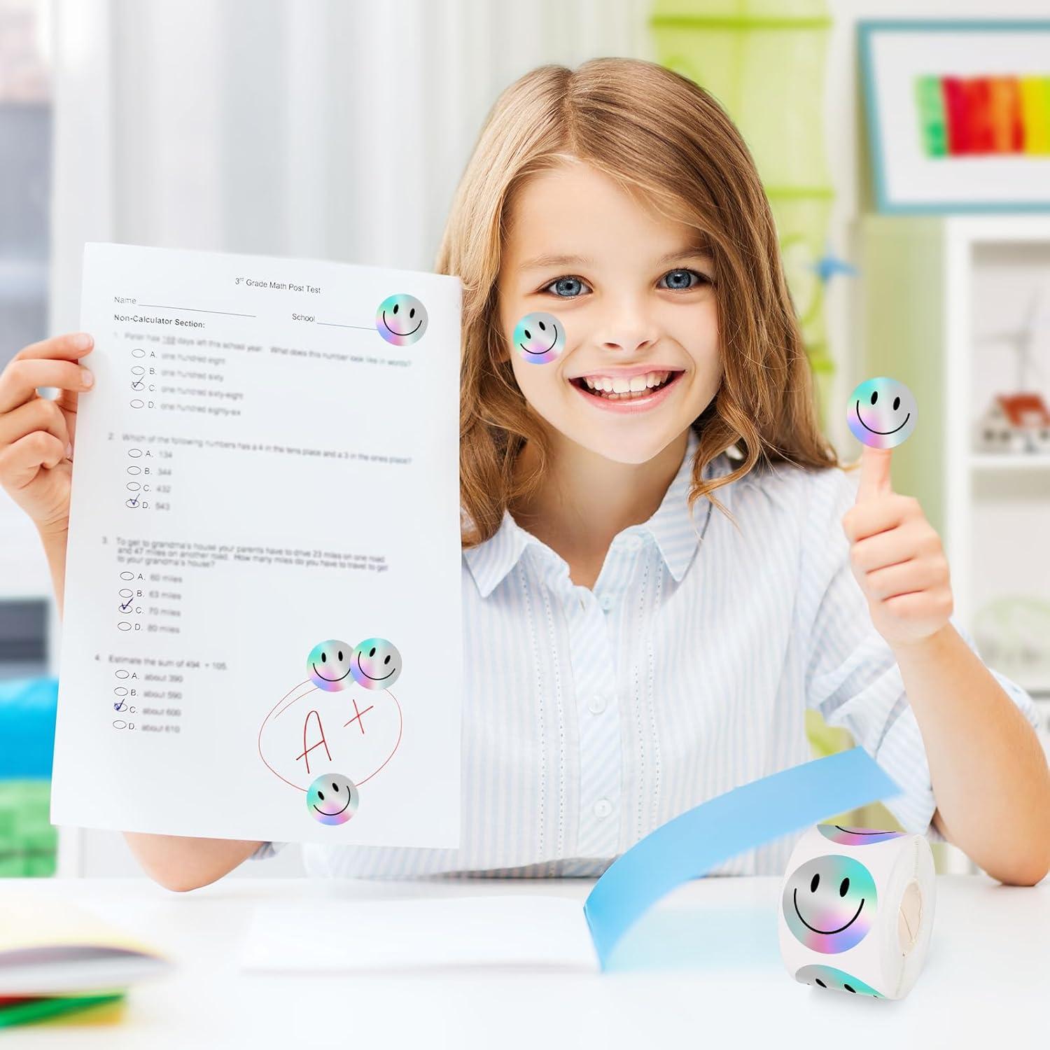 imageWhaline Halloween Ghost Stickers Roll Bulk Laser Cute Boo Ghost Holographic Waterproof SelfAdhesive Sticker Decals for Envelope Journal Decor Party Supplies 500PcsSmile Face