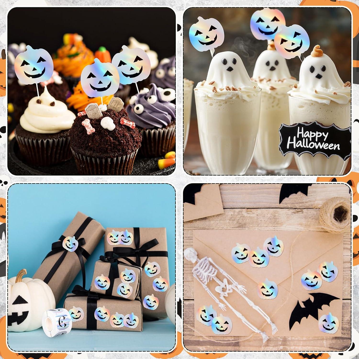 imageWhaline Halloween Ghost Stickers Roll Bulk Laser Cute Boo Ghost Holographic Waterproof SelfAdhesive Sticker Decals for Envelope Journal Decor Party Supplies 500PcsPumpkin
