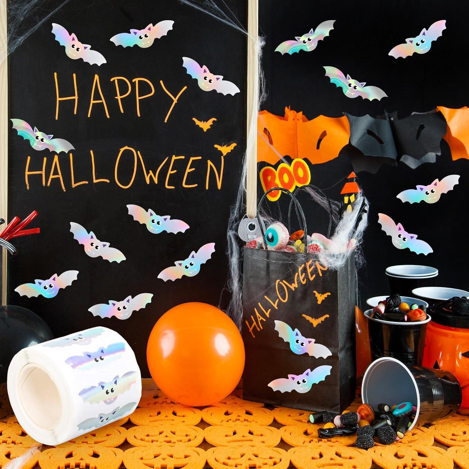 imageWhaline Halloween Ghost Stickers Roll Bulk Laser Cute Boo Ghost Holographic Waterproof SelfAdhesive Sticker Decals for Envelope Journal Decor Party Supplies 500PcsBat