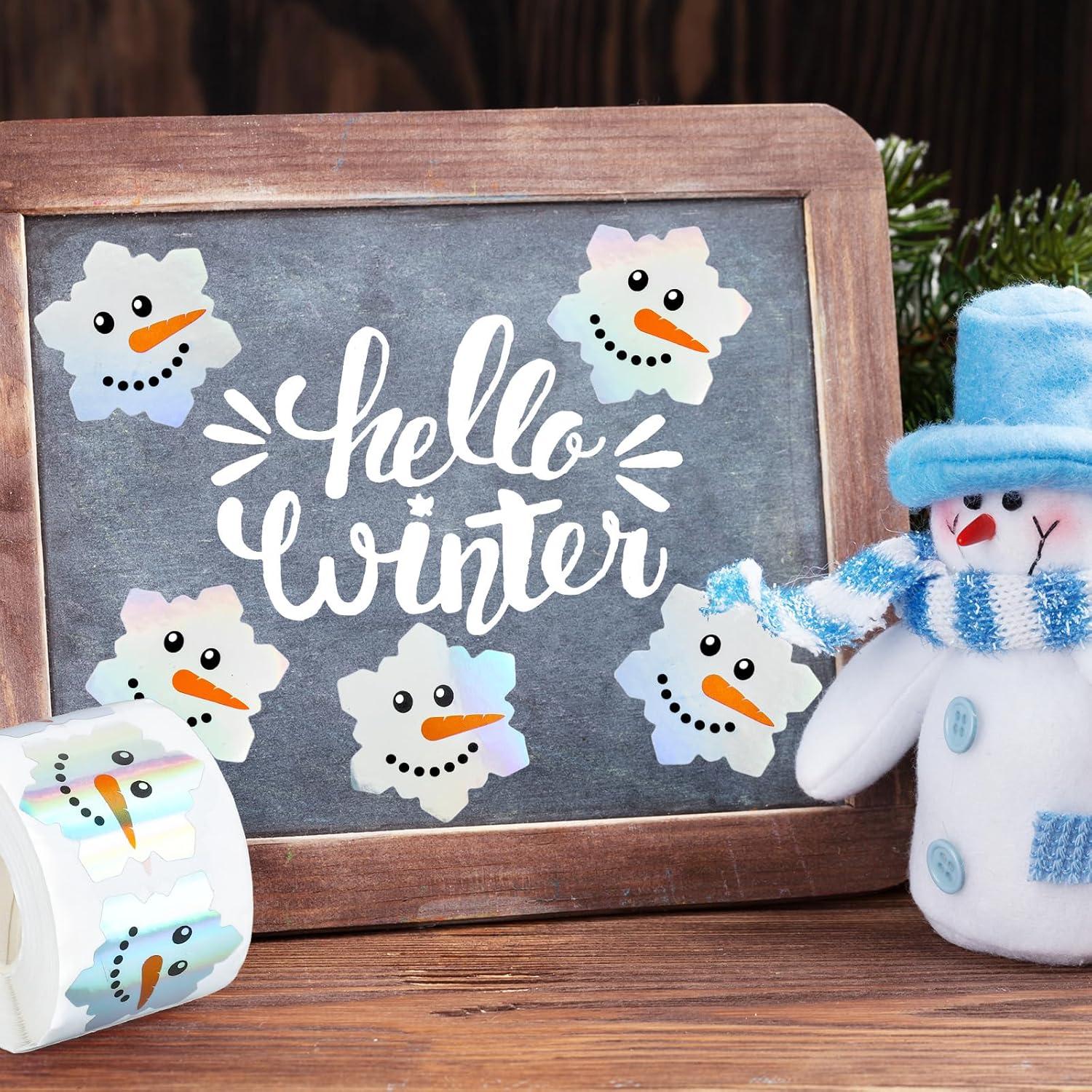 imageWhaline Halloween Ghost Stickers Roll Bulk Laser Cute Boo Ghost Holographic Waterproof SelfAdhesive Sticker Decals for Envelope Journal Decor Party Supplies 500PcsSnowman Face