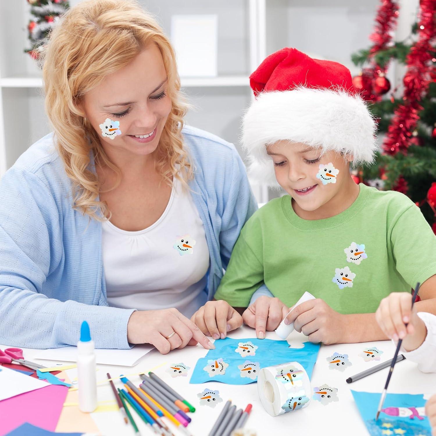 imageWhaline Halloween Ghost Stickers Roll Bulk Laser Cute Boo Ghost Holographic Waterproof SelfAdhesive Sticker Decals for Envelope Journal Decor Party Supplies 500PcsSnowman Face