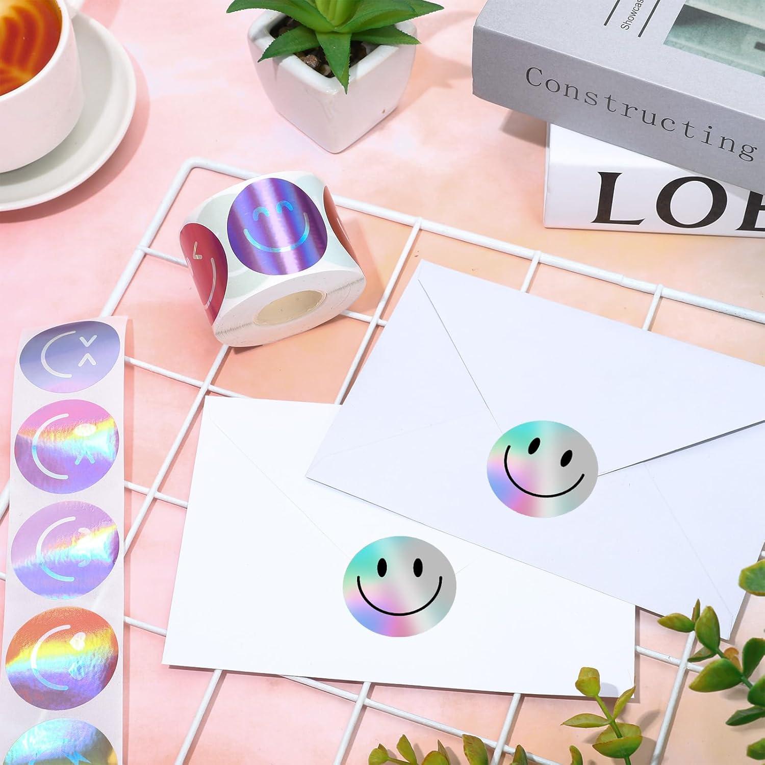imageWhaline Halloween Ghost Stickers Roll Bulk Laser Cute Boo Ghost Holographic Waterproof SelfAdhesive Sticker Decals for Envelope Journal Decor Party Supplies 500PcsSmile Face