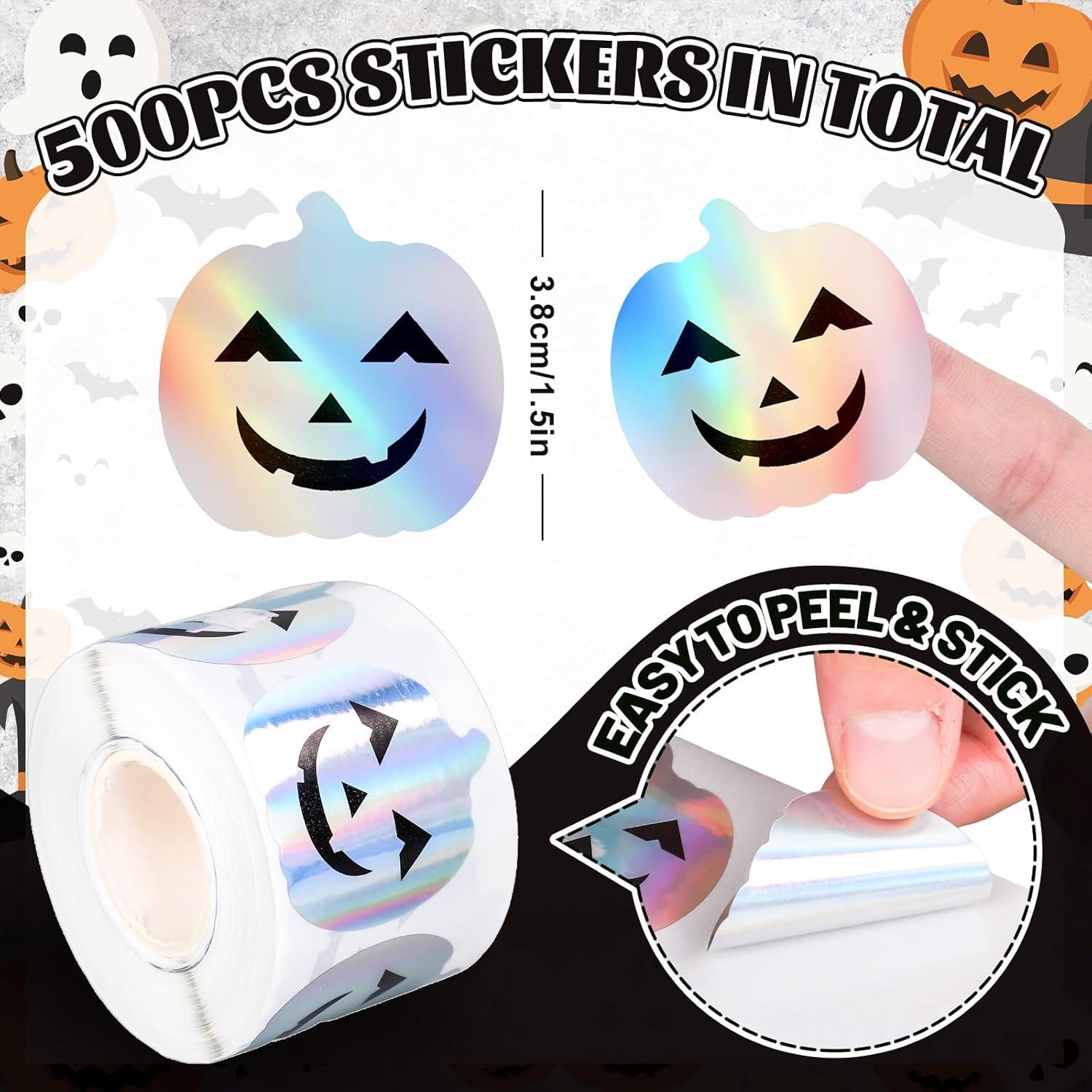 imageWhaline Halloween Ghost Stickers Roll Bulk Laser Cute Boo Ghost Holographic Waterproof SelfAdhesive Sticker Decals for Envelope Journal Decor Party Supplies 500PcsPumpkin