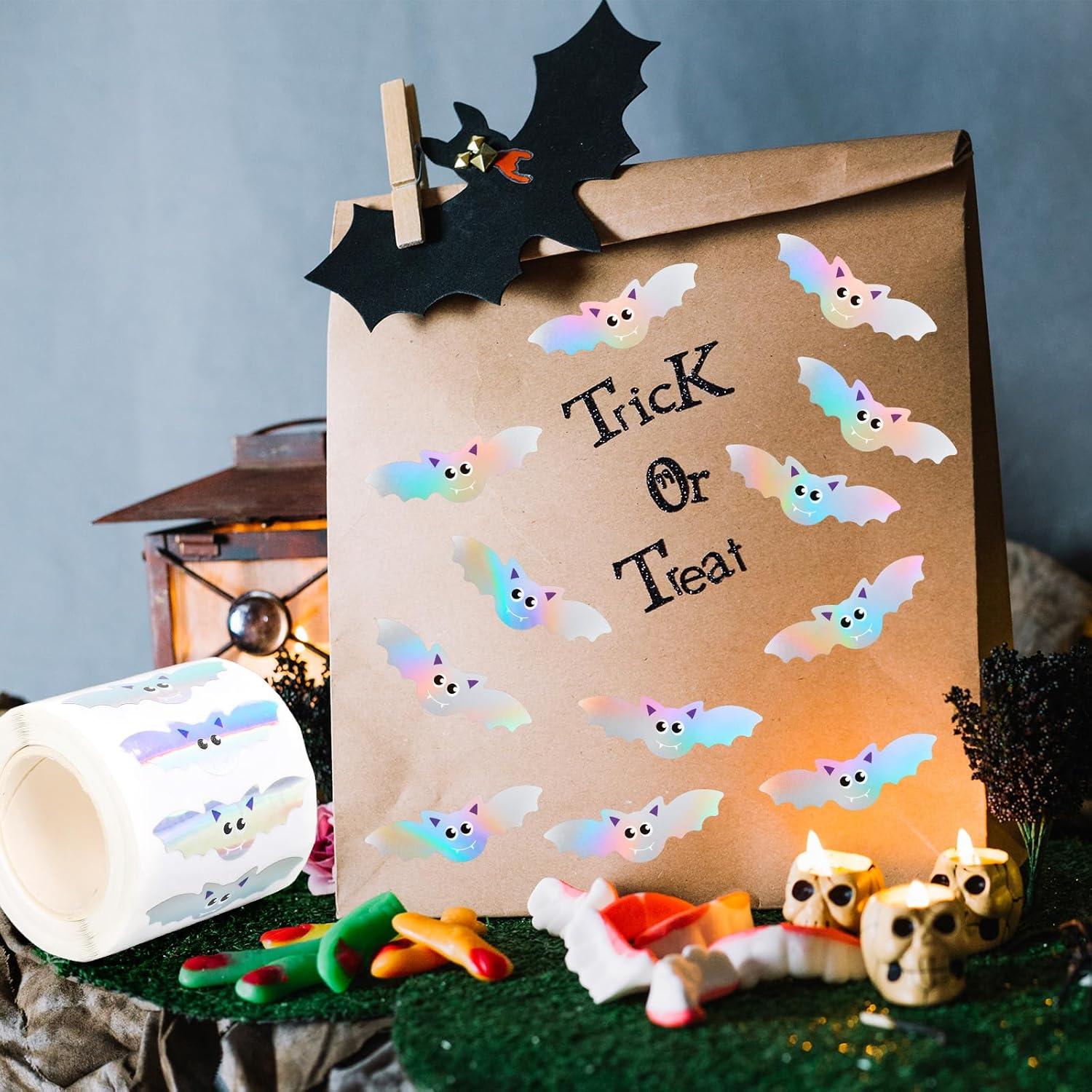 imageWhaline Halloween Ghost Stickers Roll Bulk Laser Cute Boo Ghost Holographic Waterproof SelfAdhesive Sticker Decals for Envelope Journal Decor Party Supplies 500PcsBat