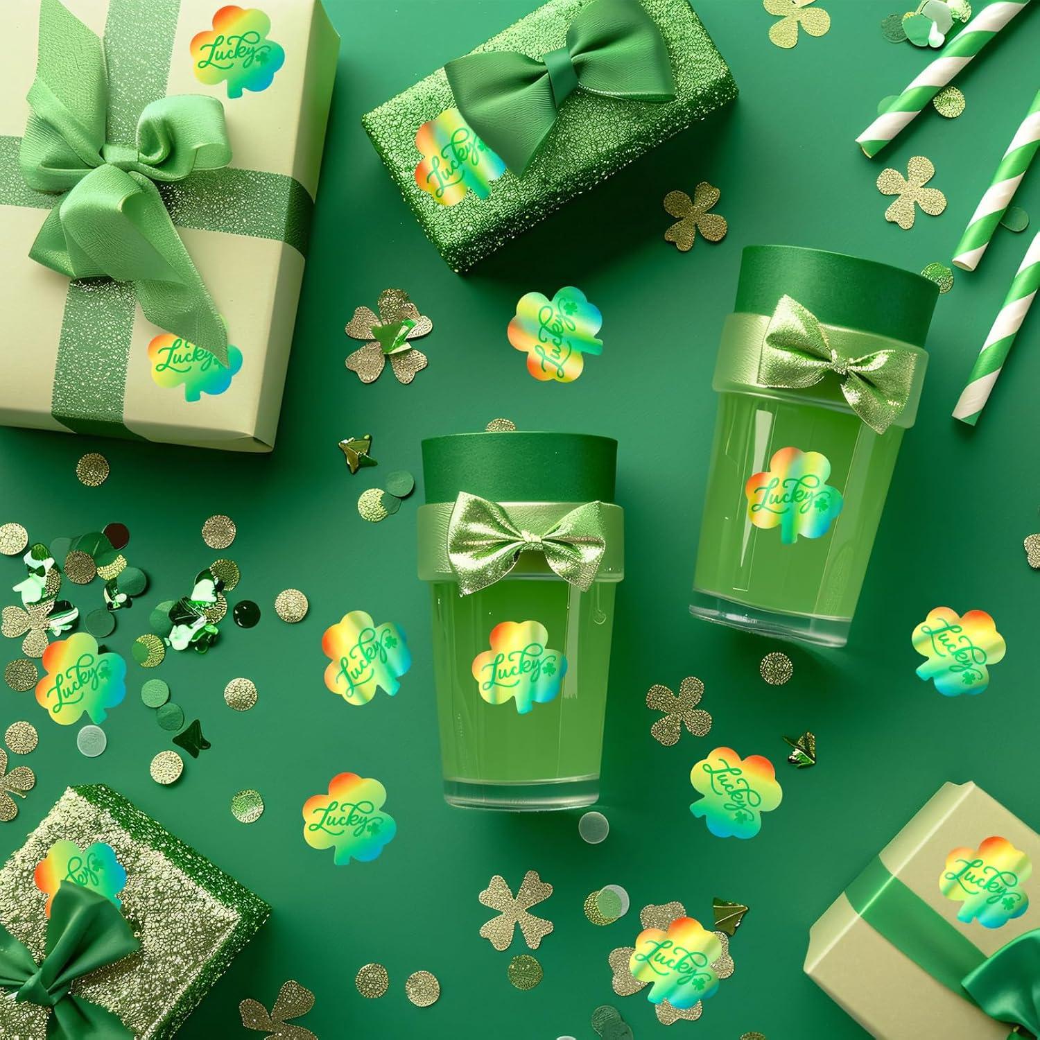 imageWhaline Halloween Ghost Stickers Roll Bulk Laser Cute Boo Ghost Holographic Waterproof SelfAdhesive Sticker Decals for Envelope Journal Decor Party Supplies 500PcsRainbow Shamrock