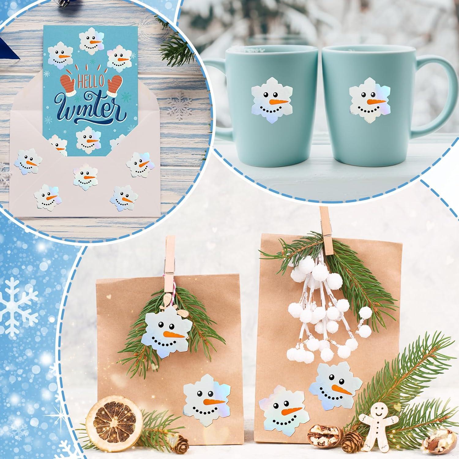 imageWhaline Halloween Ghost Stickers Roll Bulk Laser Cute Boo Ghost Holographic Waterproof SelfAdhesive Sticker Decals for Envelope Journal Decor Party Supplies 500PcsSnowman Face