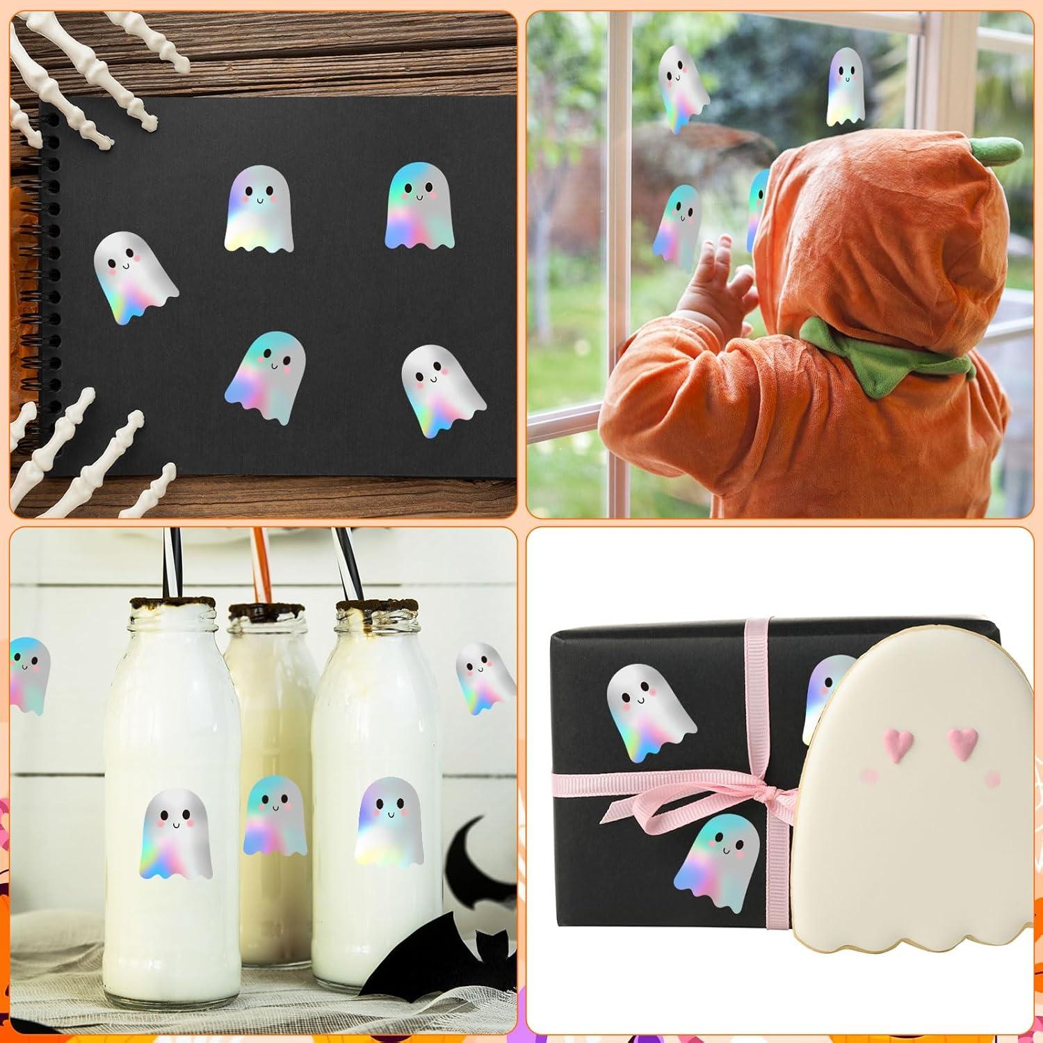 imageWhaline Halloween Ghost Stickers Roll Bulk Laser Cute Boo Ghost Holographic Waterproof SelfAdhesive Sticker Decals for Envelope Journal Decor Party Supplies 500PcsGhost
