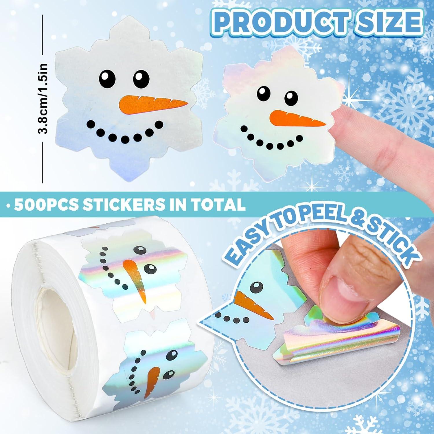 imageWhaline Halloween Ghost Stickers Roll Bulk Laser Cute Boo Ghost Holographic Waterproof SelfAdhesive Sticker Decals for Envelope Journal Decor Party Supplies 500PcsSnowman Face