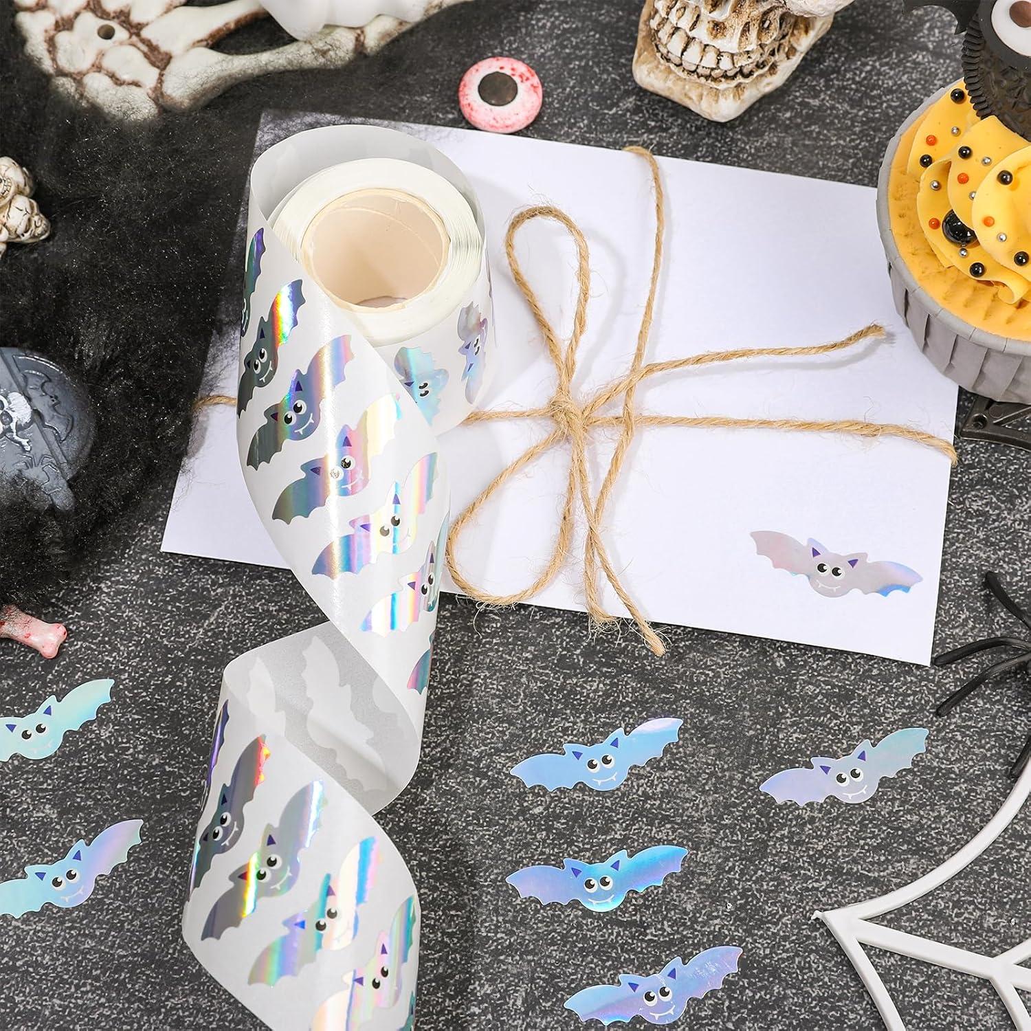 imageWhaline Halloween Ghost Stickers Roll Bulk Laser Cute Boo Ghost Holographic Waterproof SelfAdhesive Sticker Decals for Envelope Journal Decor Party Supplies 500PcsBat