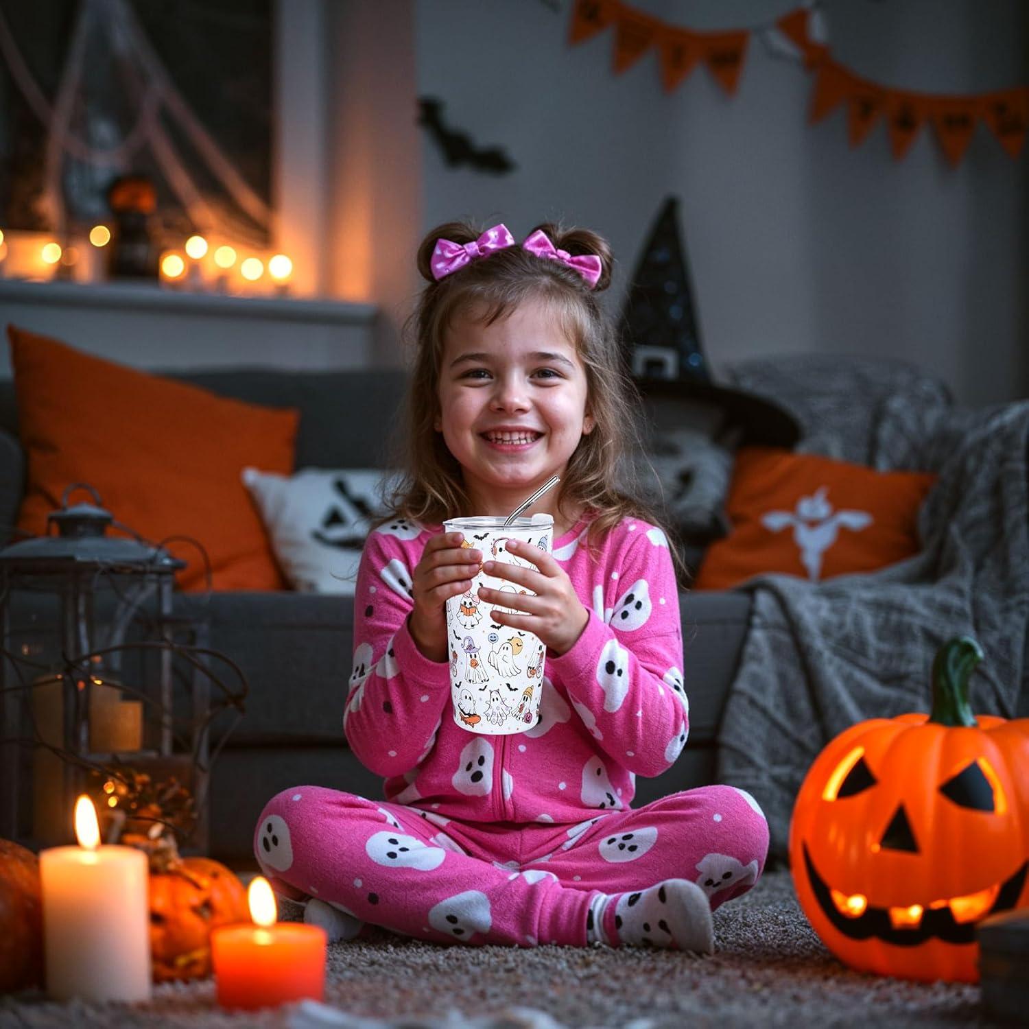 imageWhaline Halloween Ghost Tumbler Stainless Steel Travel Tumbler with Lid Straw and Brush Spooky Coffee Mug Cup for Women Travel Birthday Horror GiftCute Ghost