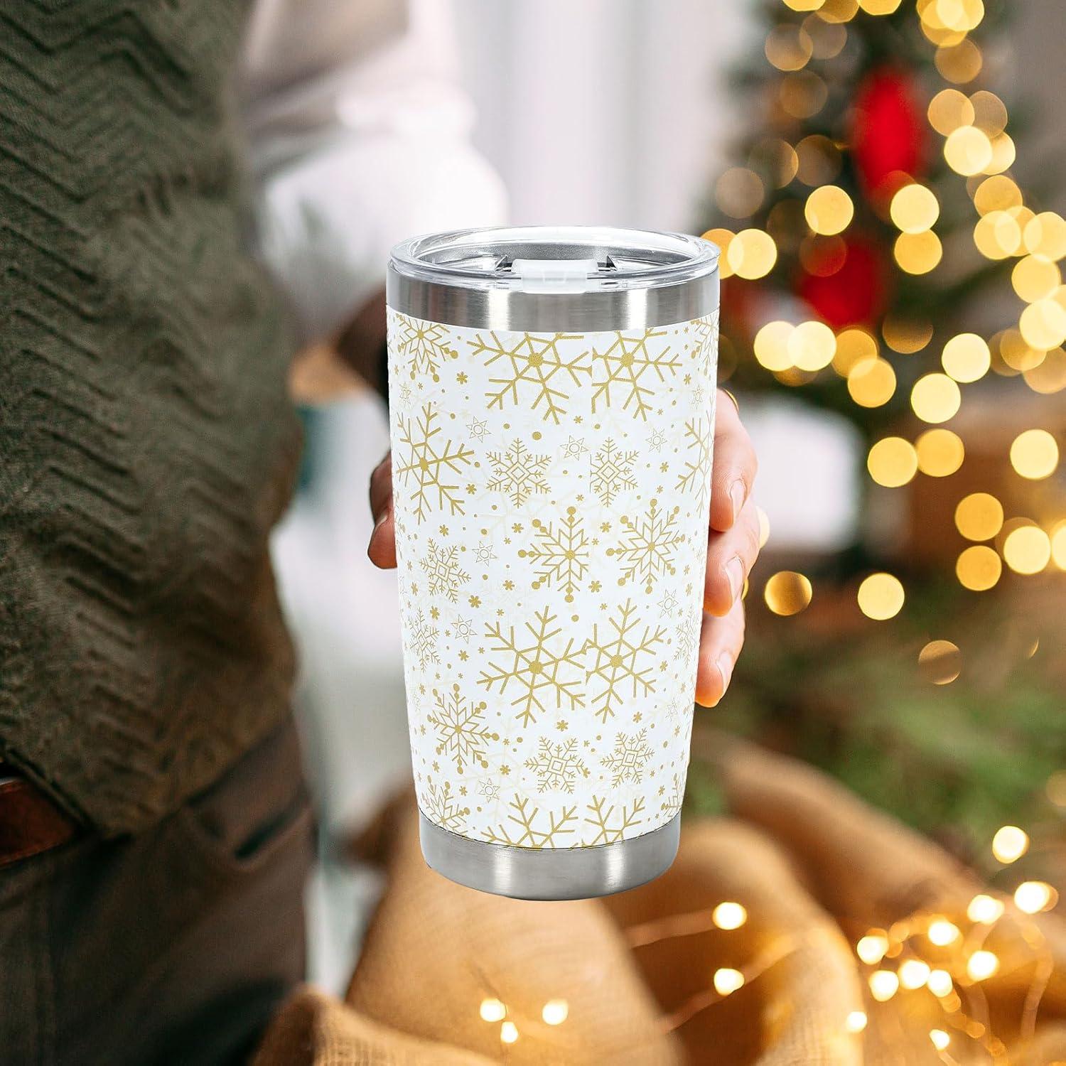 imageWhaline Halloween Ghost Tumbler Stainless Steel Travel Tumbler with Lid Straw and Brush Spooky Coffee Mug Cup for Women Travel Birthday Horror GiftGold Snowflake