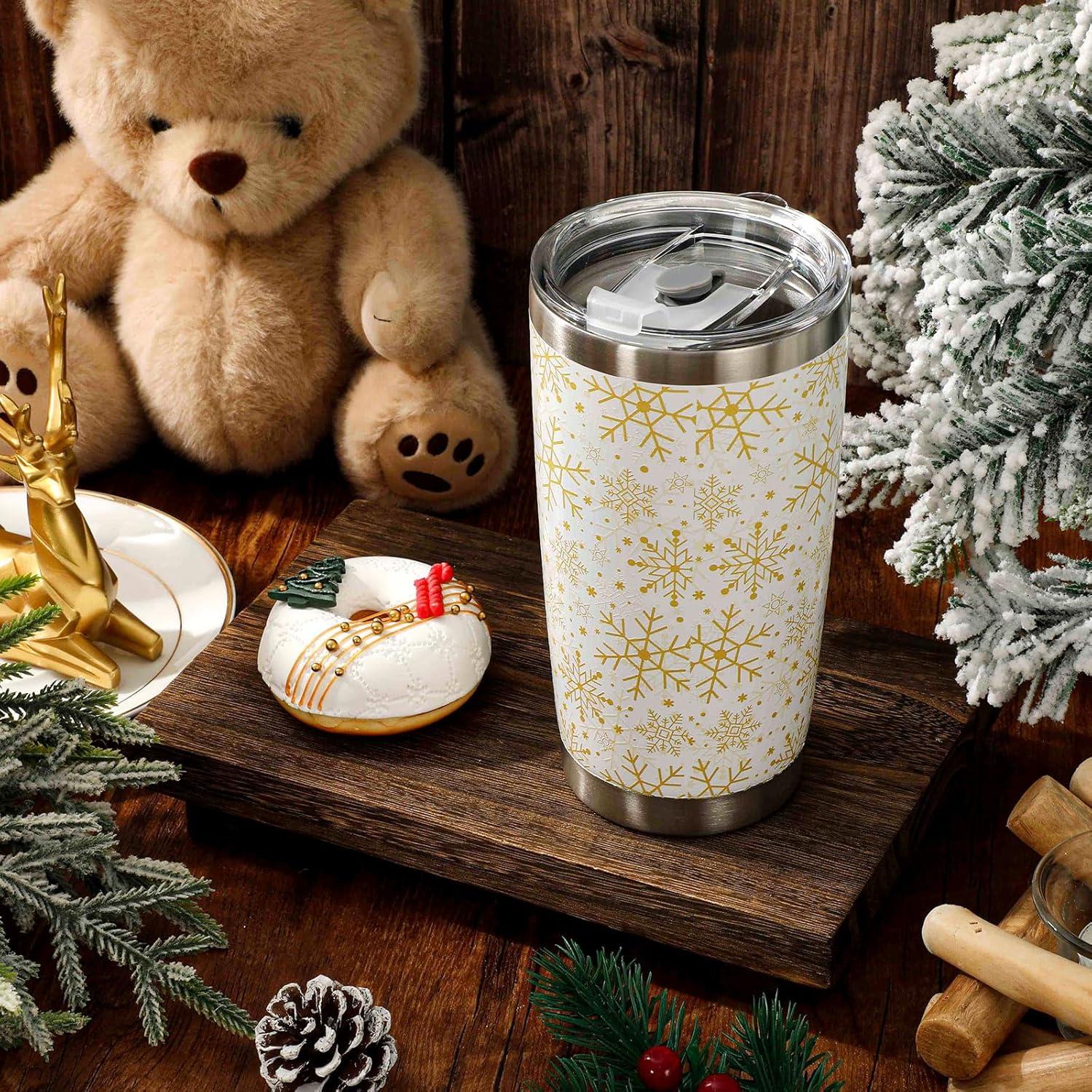 imageWhaline Halloween Ghost Tumbler Stainless Steel Travel Tumbler with Lid Straw and Brush Spooky Coffee Mug Cup for Women Travel Birthday Horror GiftGold Snowflake