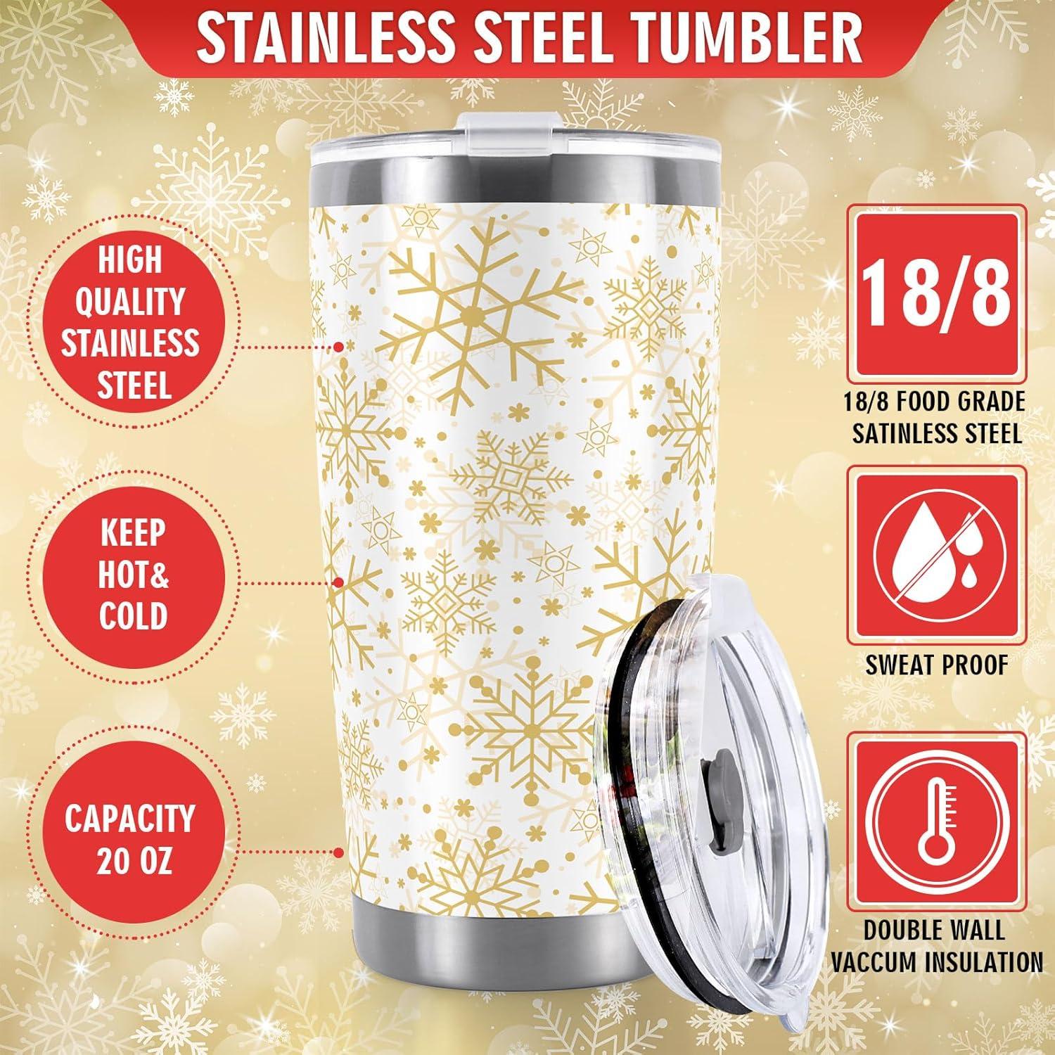 imageWhaline Halloween Ghost Tumbler Stainless Steel Travel Tumbler with Lid Straw and Brush Spooky Coffee Mug Cup for Women Travel Birthday Horror GiftGold Snowflake