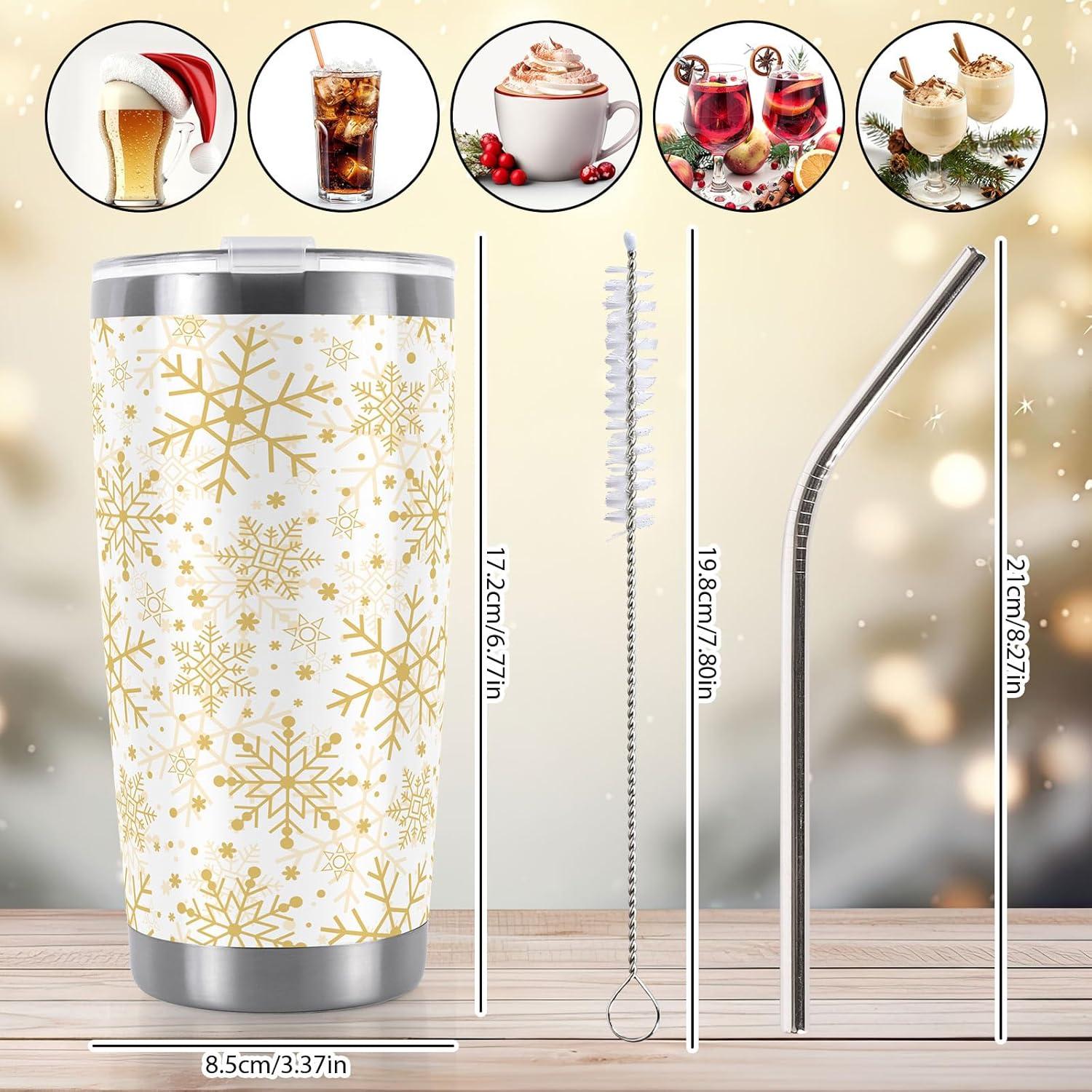 imageWhaline Halloween Ghost Tumbler Stainless Steel Travel Tumbler with Lid Straw and Brush Spooky Coffee Mug Cup for Women Travel Birthday Horror GiftGold Snowflake