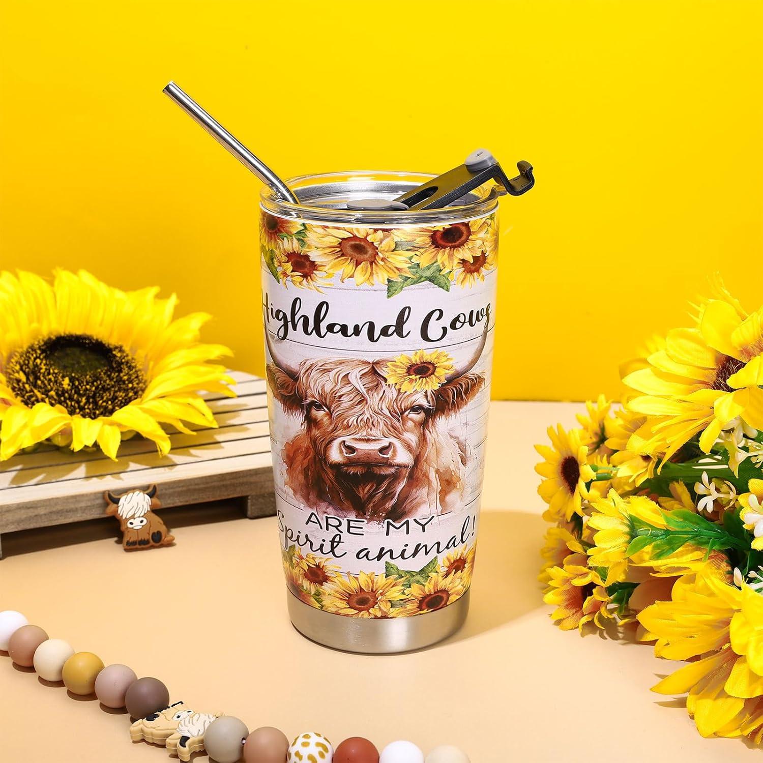 imageWhaline Halloween Ghost Tumbler Stainless Steel Travel Tumbler with Lid Straw and Brush Spooky Coffee Mug Cup for Women Travel Birthday Horror GiftHighland Cow