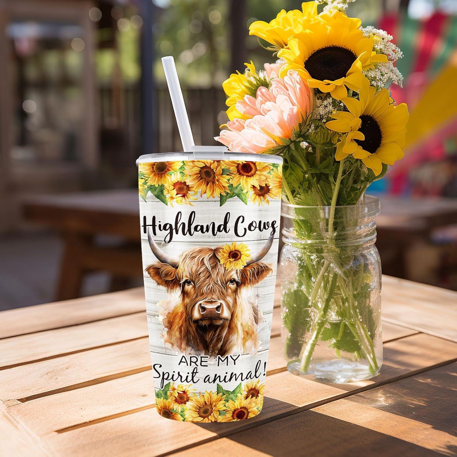 imageWhaline Halloween Ghost Tumbler Stainless Steel Travel Tumbler with Lid Straw and Brush Spooky Coffee Mug Cup for Women Travel Birthday Horror GiftHighland Cow