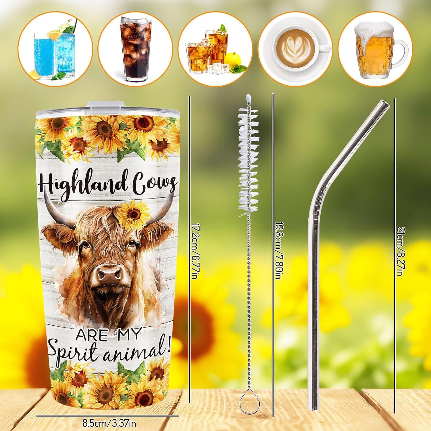 imageWhaline Halloween Ghost Tumbler Stainless Steel Travel Tumbler with Lid Straw and Brush Spooky Coffee Mug Cup for Women Travel Birthday Horror GiftHighland Cow