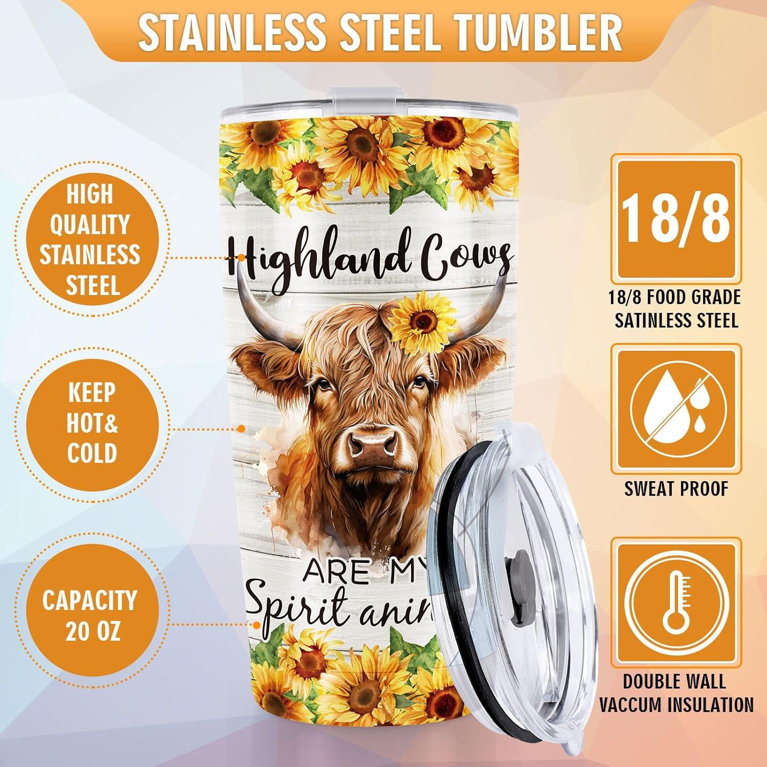 imageWhaline Halloween Ghost Tumbler Stainless Steel Travel Tumbler with Lid Straw and Brush Spooky Coffee Mug Cup for Women Travel Birthday Horror GiftHighland Cow