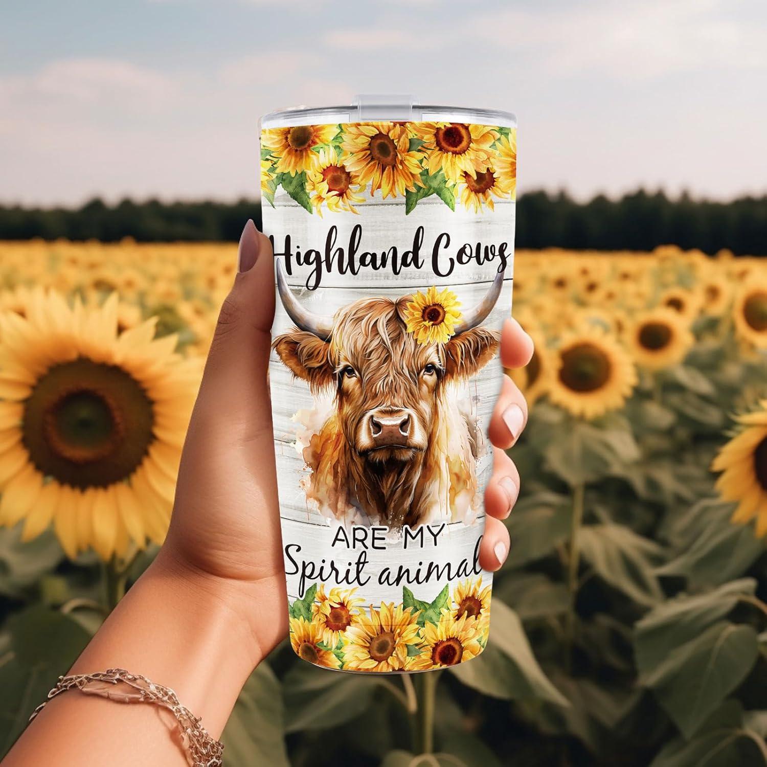 imageWhaline Halloween Ghost Tumbler Stainless Steel Travel Tumbler with Lid Straw and Brush Spooky Coffee Mug Cup for Women Travel Birthday Horror GiftHighland Cow