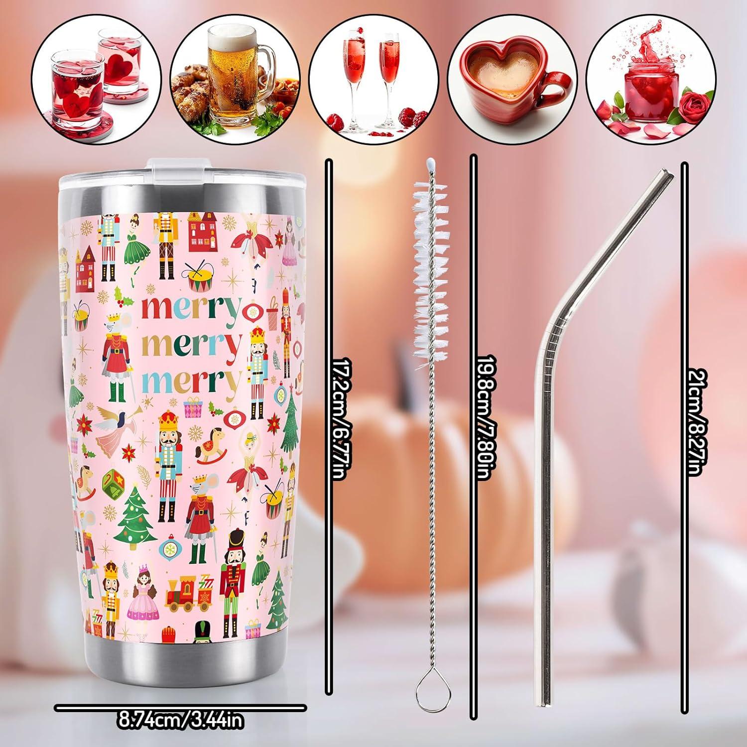 imageWhaline Halloween Ghost Tumbler Stainless Steel Travel Tumbler with Lid Straw and Brush Spooky Coffee Mug Cup for Women Travel Birthday Horror GiftPink Nutcracker