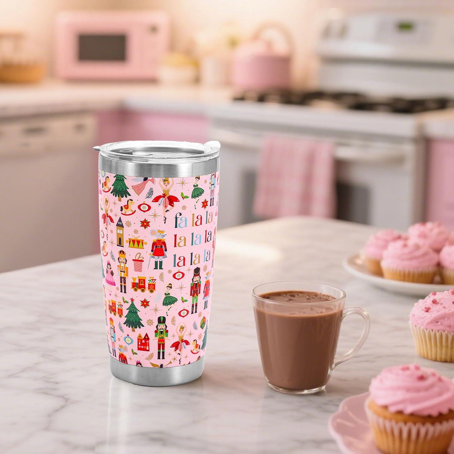 imageWhaline Halloween Ghost Tumbler Stainless Steel Travel Tumbler with Lid Straw and Brush Spooky Coffee Mug Cup for Women Travel Birthday Horror GiftPink Nutcracker