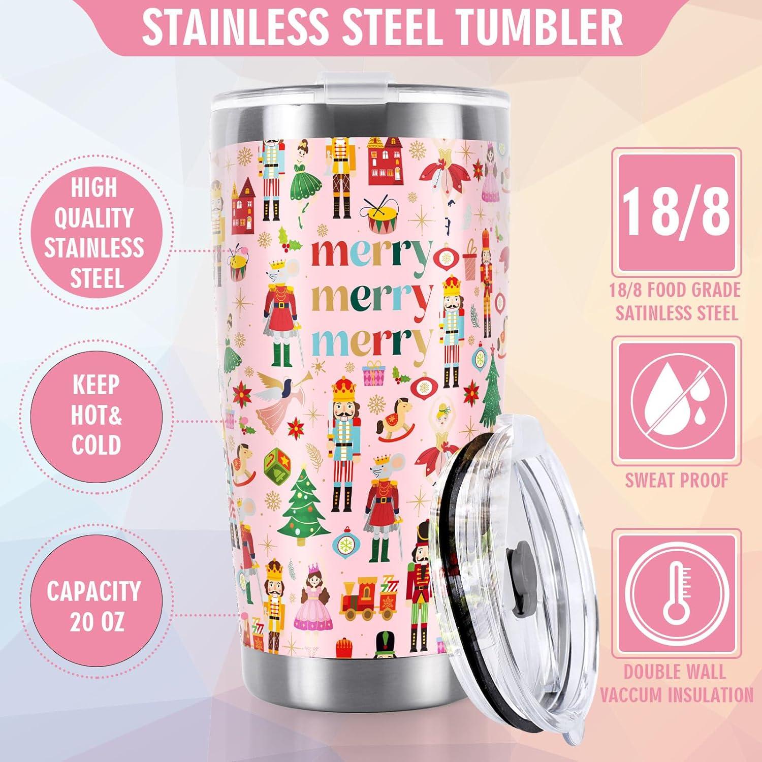 imageWhaline Halloween Ghost Tumbler Stainless Steel Travel Tumbler with Lid Straw and Brush Spooky Coffee Mug Cup for Women Travel Birthday Horror GiftPink Nutcracker