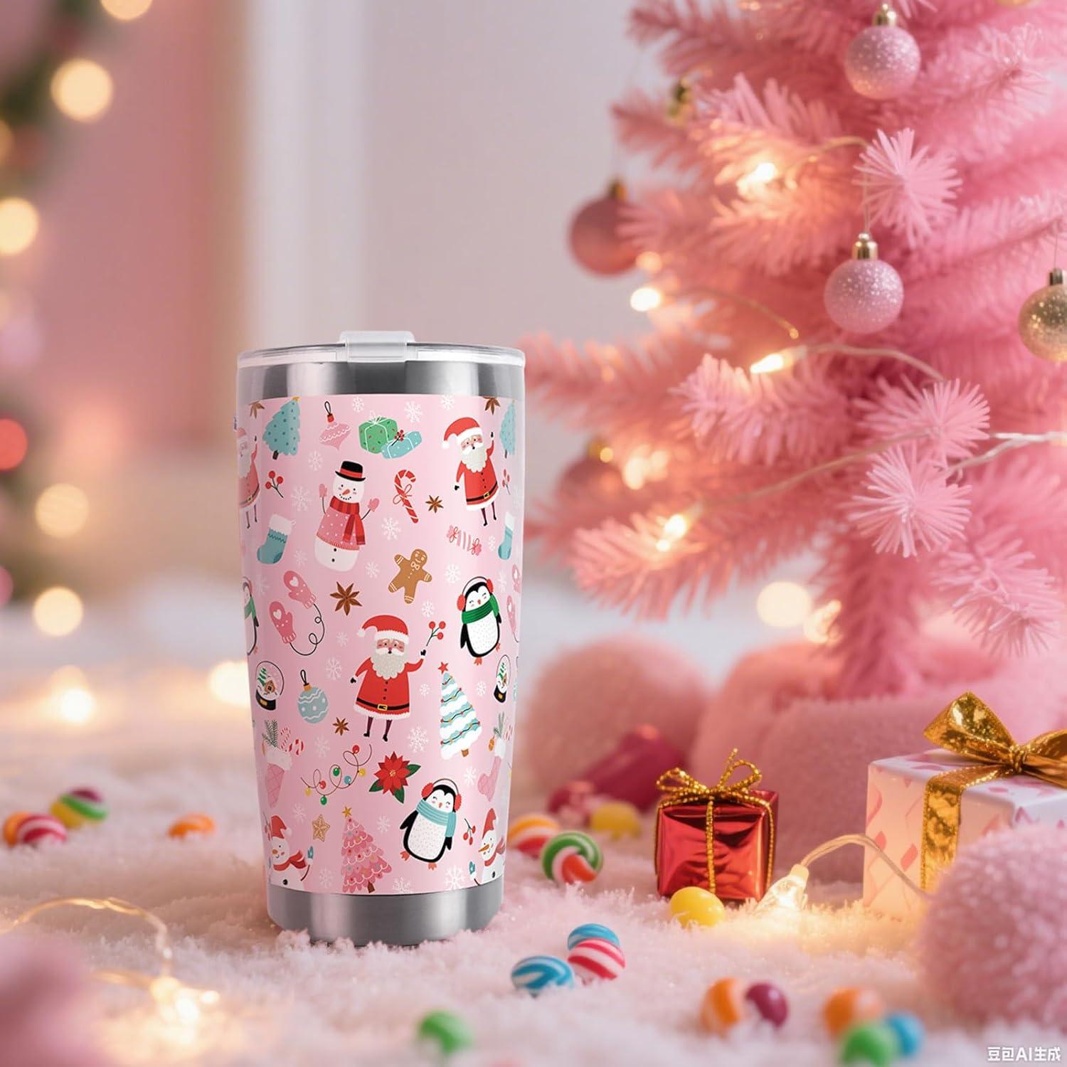 imageWhaline Halloween Ghost Tumbler Stainless Steel Travel Tumbler with Lid Straw and Brush Spooky Coffee Mug Cup for Women Travel Birthday Horror GiftPink Christmas