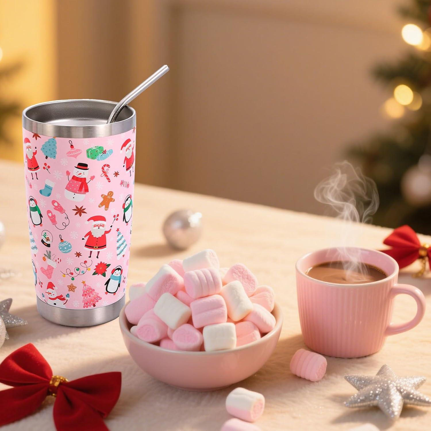 imageWhaline Halloween Ghost Tumbler Stainless Steel Travel Tumbler with Lid Straw and Brush Spooky Coffee Mug Cup for Women Travel Birthday Horror GiftPink Christmas