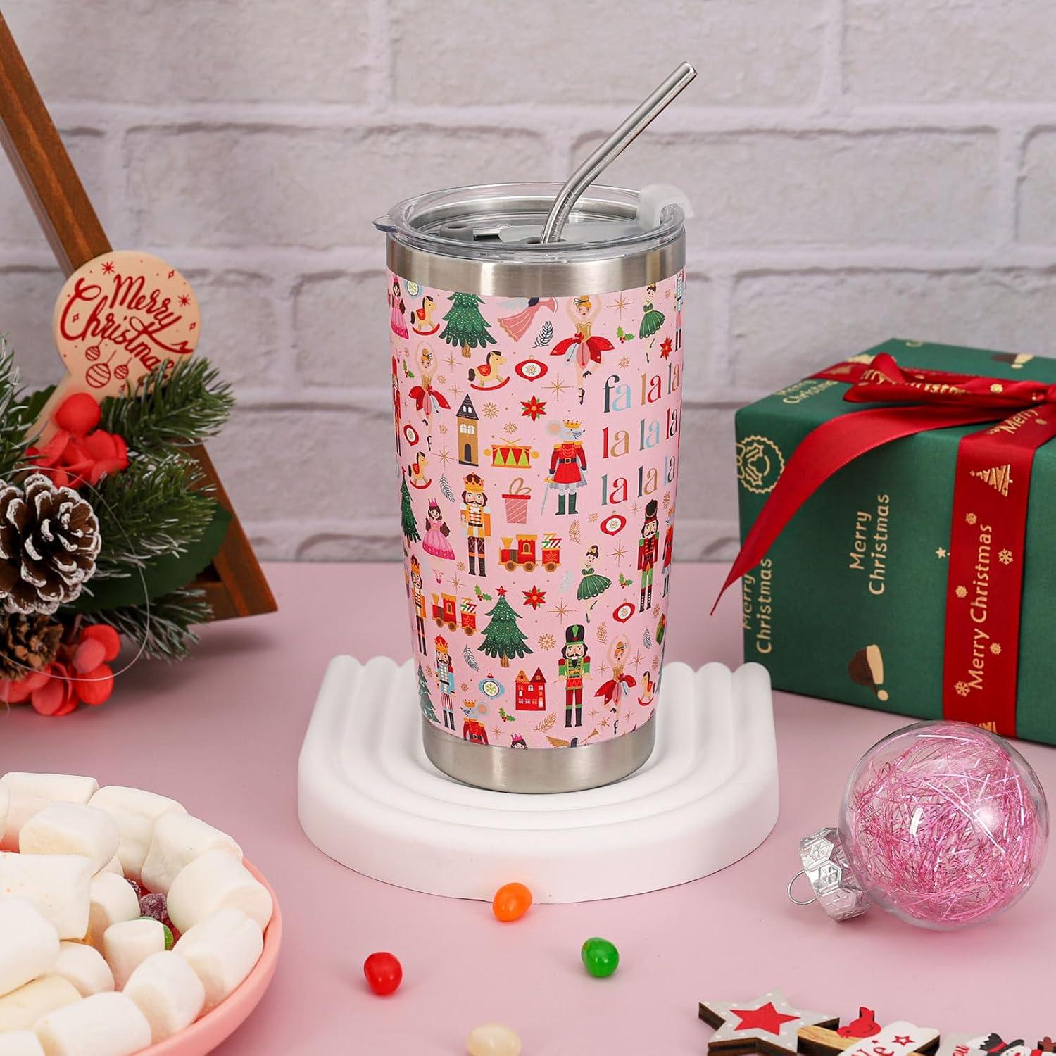 imageWhaline Halloween Ghost Tumbler Stainless Steel Travel Tumbler with Lid Straw and Brush Spooky Coffee Mug Cup for Women Travel Birthday Horror GiftPink Nutcracker