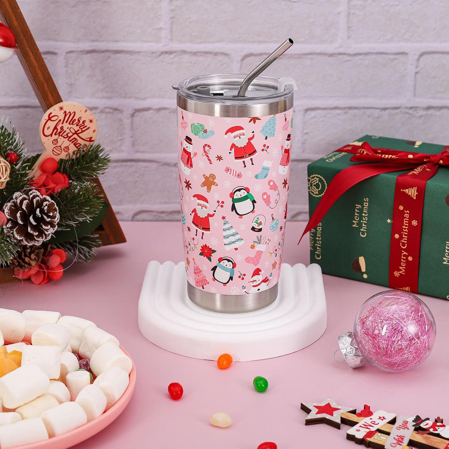 imageWhaline Halloween Ghost Tumbler Stainless Steel Travel Tumbler with Lid Straw and Brush Spooky Coffee Mug Cup for Women Travel Birthday Horror GiftPink Christmas