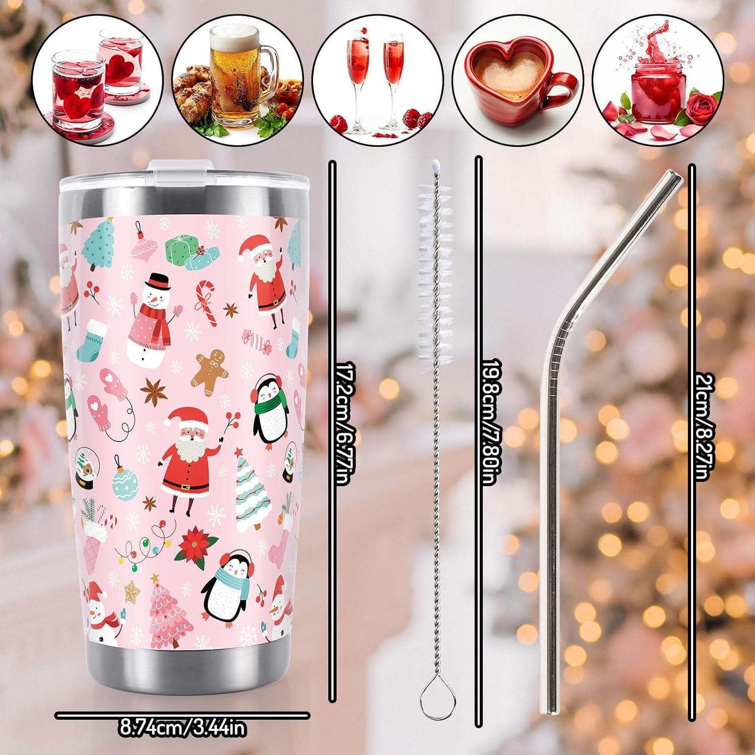 imageWhaline Halloween Ghost Tumbler Stainless Steel Travel Tumbler with Lid Straw and Brush Spooky Coffee Mug Cup for Women Travel Birthday Horror GiftPink Christmas