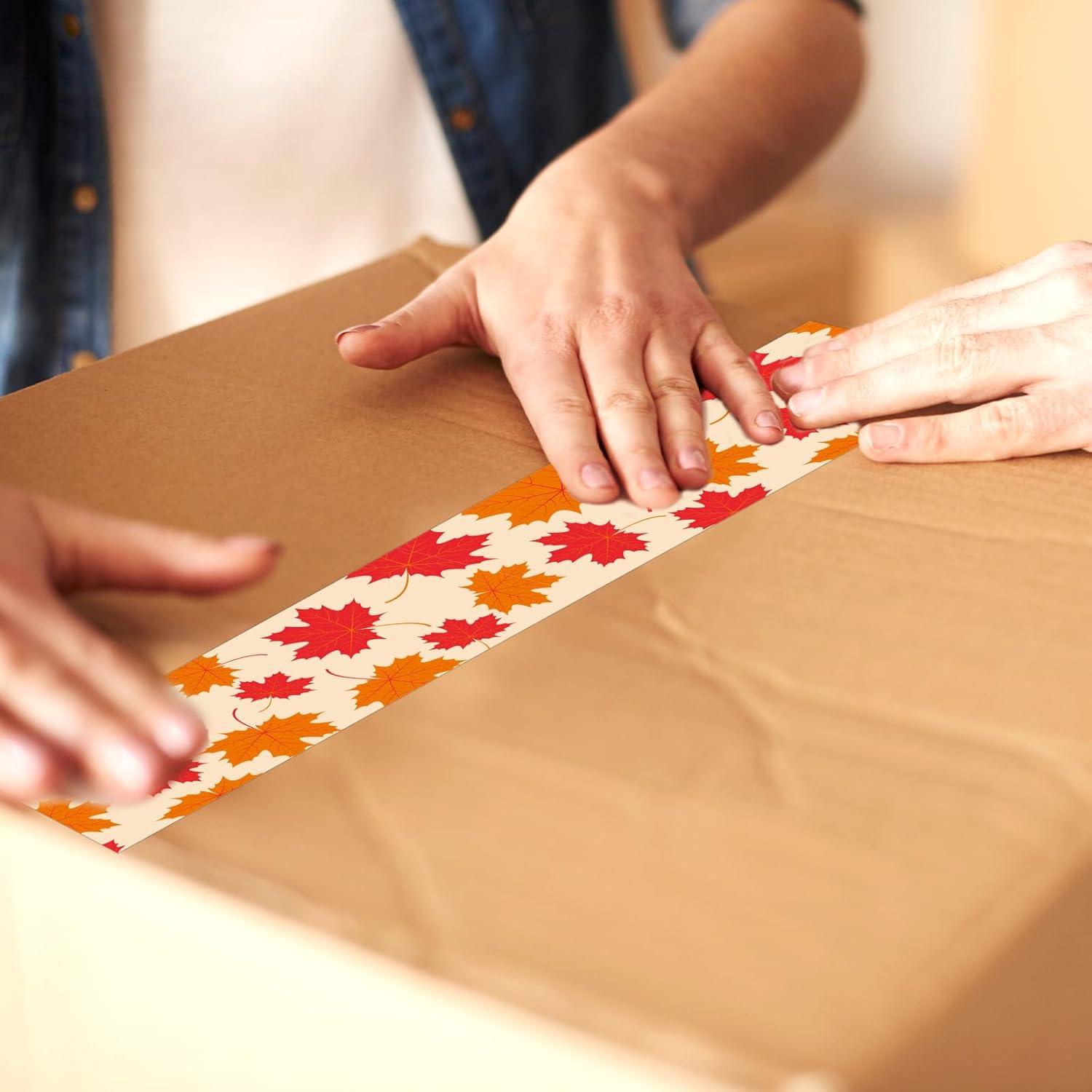 imageWhaline Halloween Packing Tape 100 Yard Cute Ghost Decorative Sticky Gift Wrapping Tape for DIY Crafts Small Business Sealing Boxes Mail Boxes SuppliesMaple Leaves