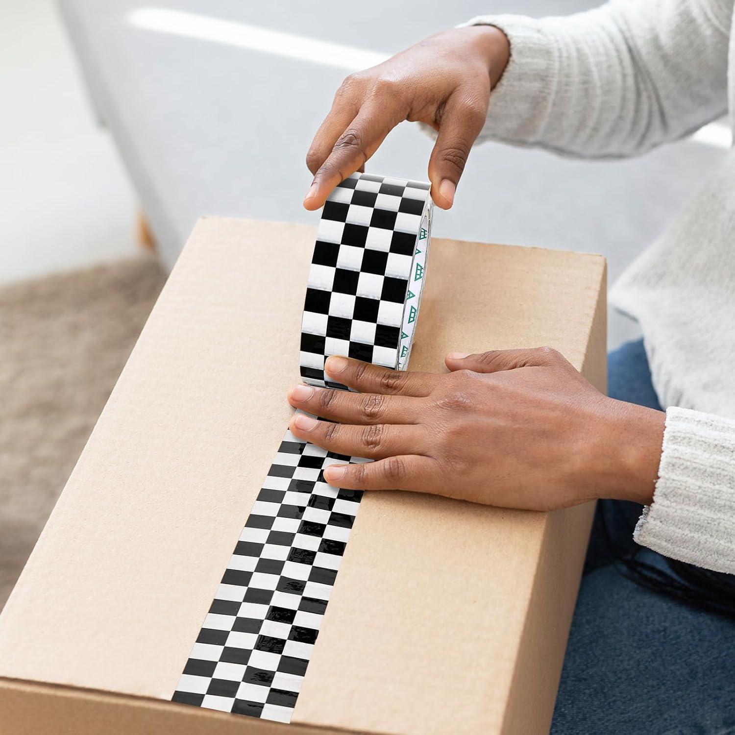 imageWhaline Halloween Packing Tape 100 Yard Cute Ghost Decorative Sticky Gift Wrapping Tape for DIY Crafts Small Business Sealing Boxes Mail Boxes SuppliesCheckered Flag