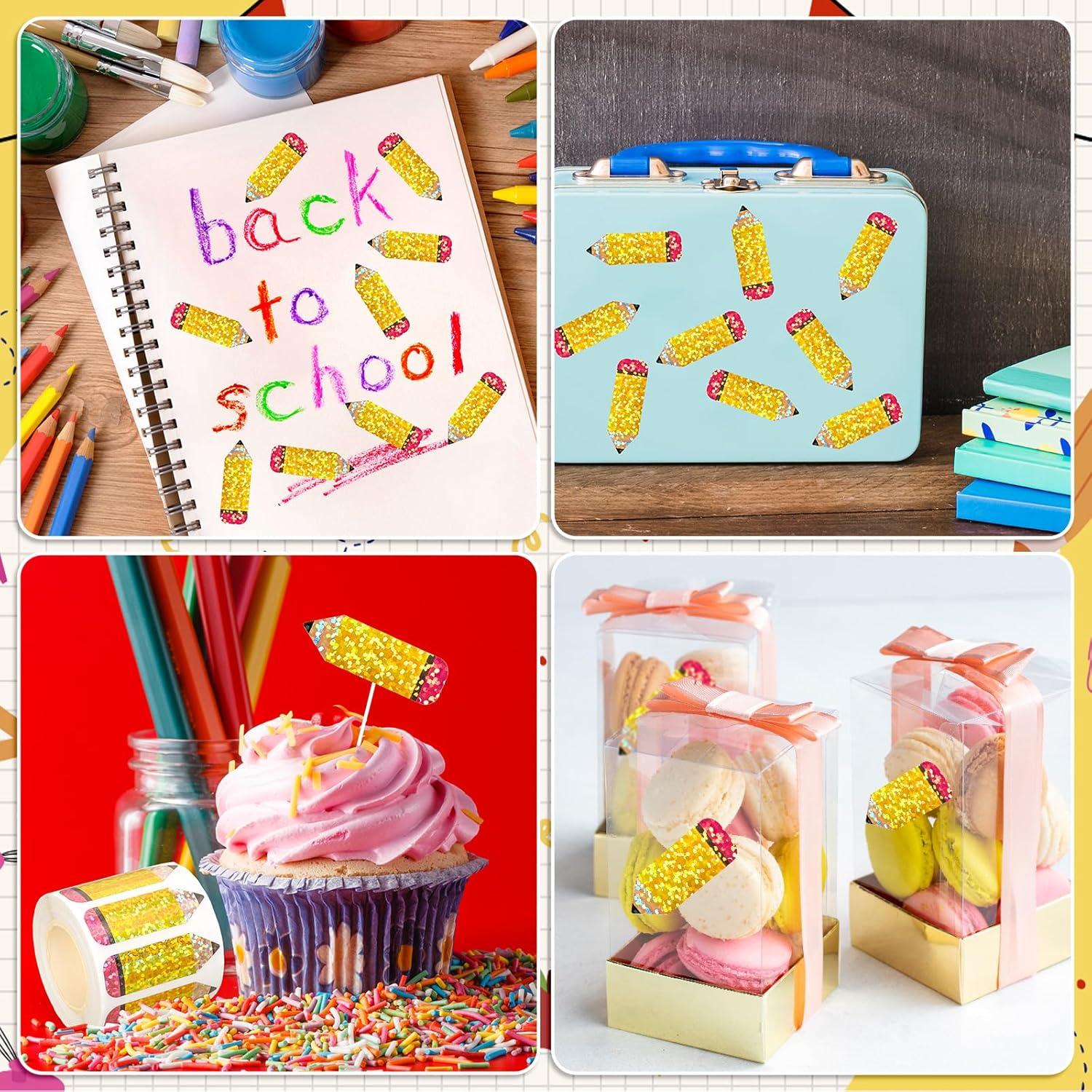 imageWhaline Halloween Pumpkin Stickers Roll Laser Pumpkin Shape Waterproof Decals Orange Sparkly SelfAdhesive Stickers for Halloween Trick or Treat Party Envelope Scrapbook Decor 500PcsPencil