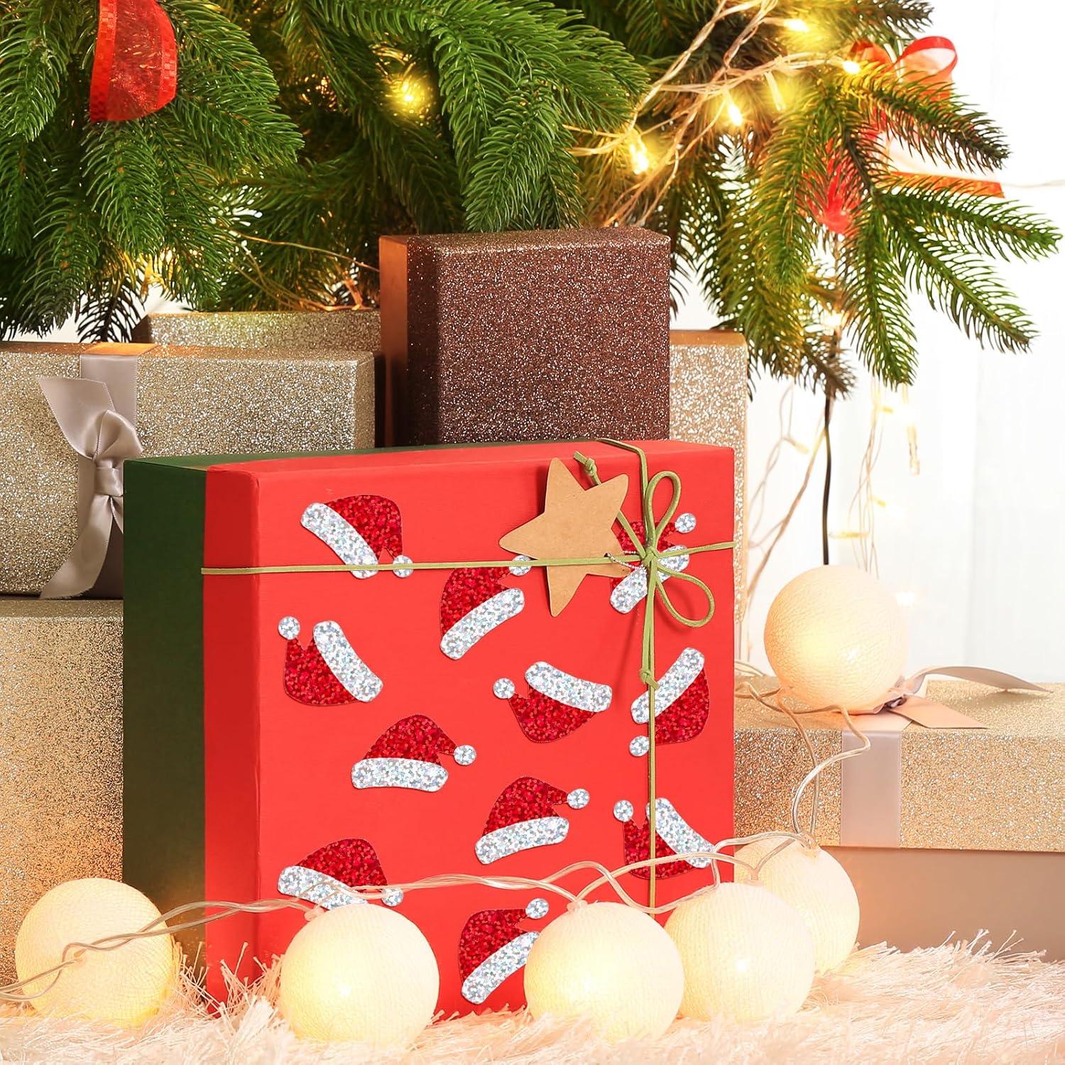 imageWhaline Halloween Pumpkin Stickers Roll Laser Pumpkin Shape Waterproof Decals Orange Sparkly SelfAdhesive Stickers for Halloween Trick or Treat Party Envelope Scrapbook Decor 500PcsChristmas Hat