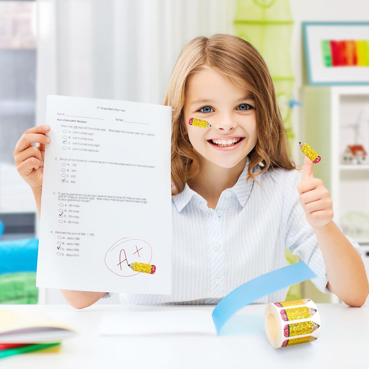 imageWhaline Halloween Pumpkin Stickers Roll Laser Pumpkin Shape Waterproof Decals Orange Sparkly SelfAdhesive Stickers for Halloween Trick or Treat Party Envelope Scrapbook Decor 500PcsPencil