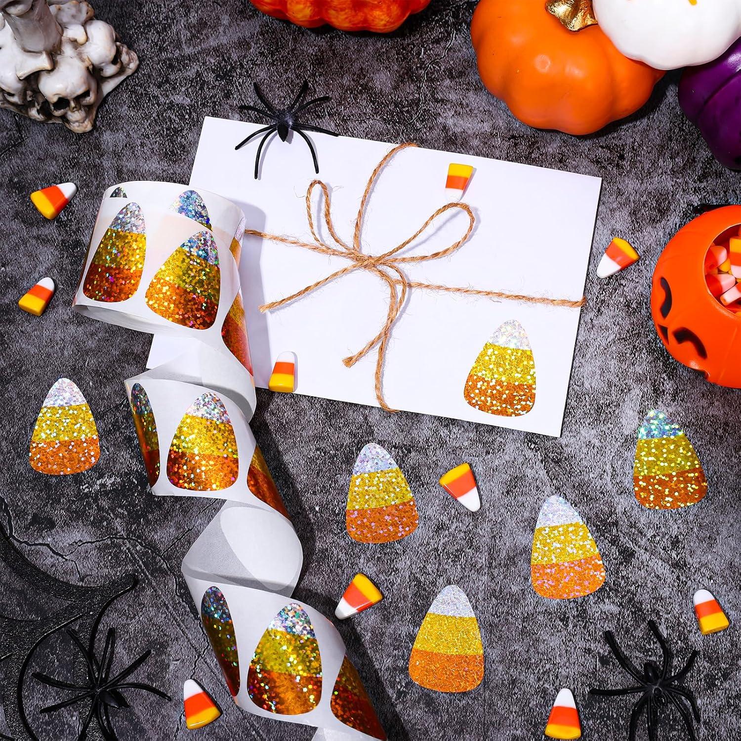 imageWhaline Halloween Pumpkin Stickers Roll Laser Pumpkin Shape Waterproof Decals Orange Sparkly SelfAdhesive Stickers for Halloween Trick or Treat Party Envelope Scrapbook Decor 500PcsHalloween Candy Corn