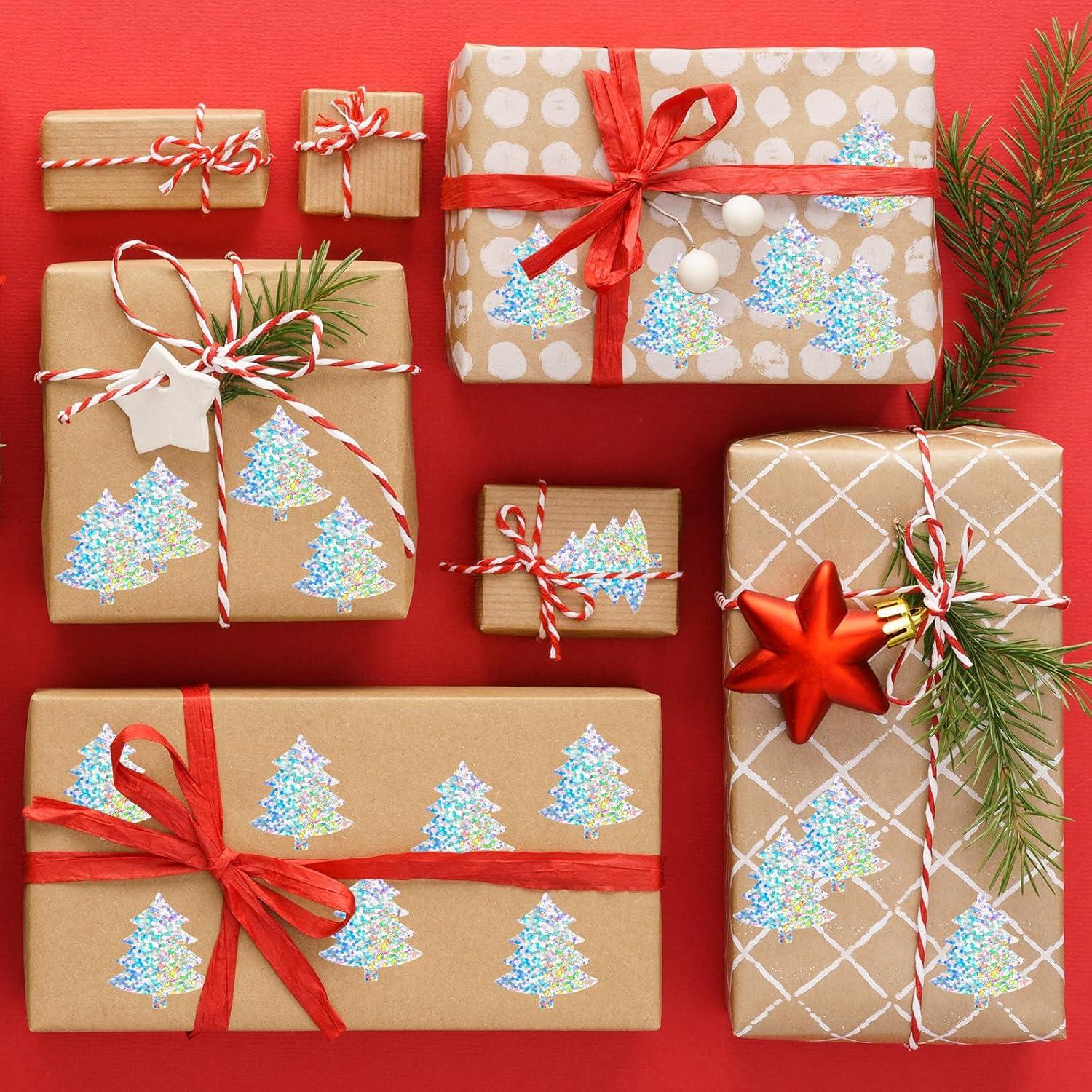 imageWhaline Halloween Pumpkin Stickers Roll Laser Pumpkin Shape Waterproof Decals Orange Sparkly SelfAdhesive Stickers for Halloween Trick or Treat Party Envelope Scrapbook Decor 500PcsSilver Christmas Tree