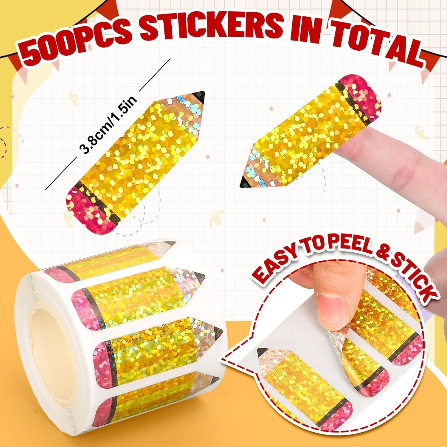 imageWhaline Halloween Pumpkin Stickers Roll Laser Pumpkin Shape Waterproof Decals Orange Sparkly SelfAdhesive Stickers for Halloween Trick or Treat Party Envelope Scrapbook Decor 500PcsPencil