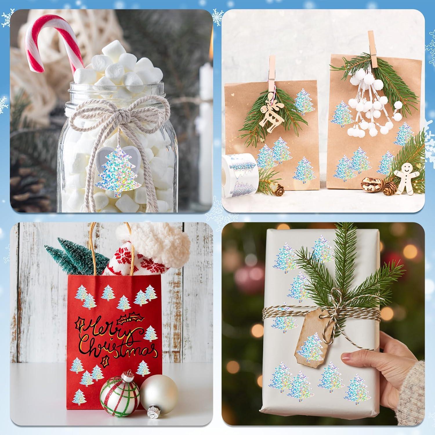 imageWhaline Halloween Pumpkin Stickers Roll Laser Pumpkin Shape Waterproof Decals Orange Sparkly SelfAdhesive Stickers for Halloween Trick or Treat Party Envelope Scrapbook Decor 500PcsSilver Christmas Tree