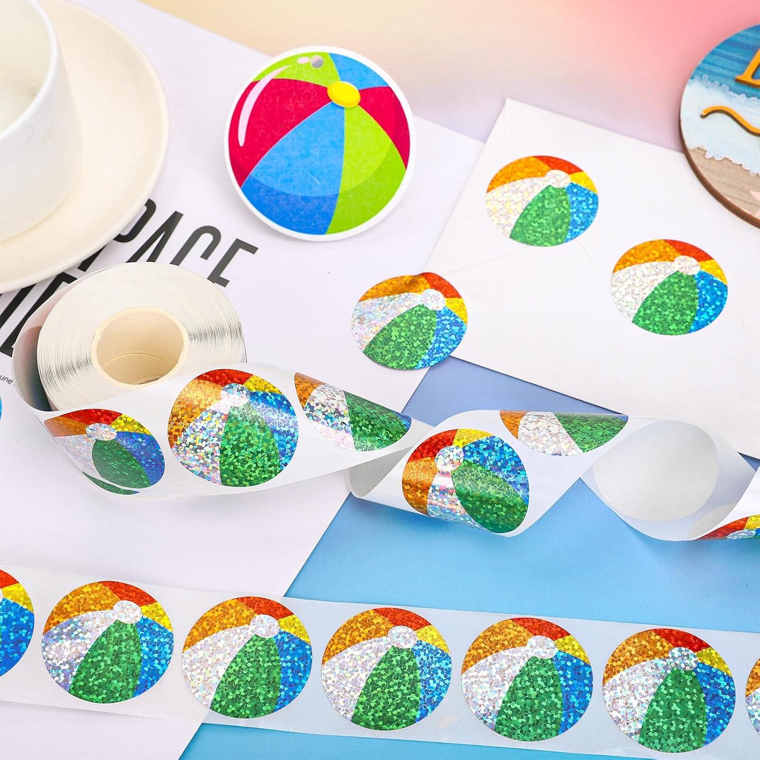 imageWhaline Halloween Pumpkin Stickers Roll Laser Pumpkin Shape Waterproof Decals Orange Sparkly SelfAdhesive Stickers for Halloween Trick or Treat Party Envelope Scrapbook Decor 500PcsBeach Ball