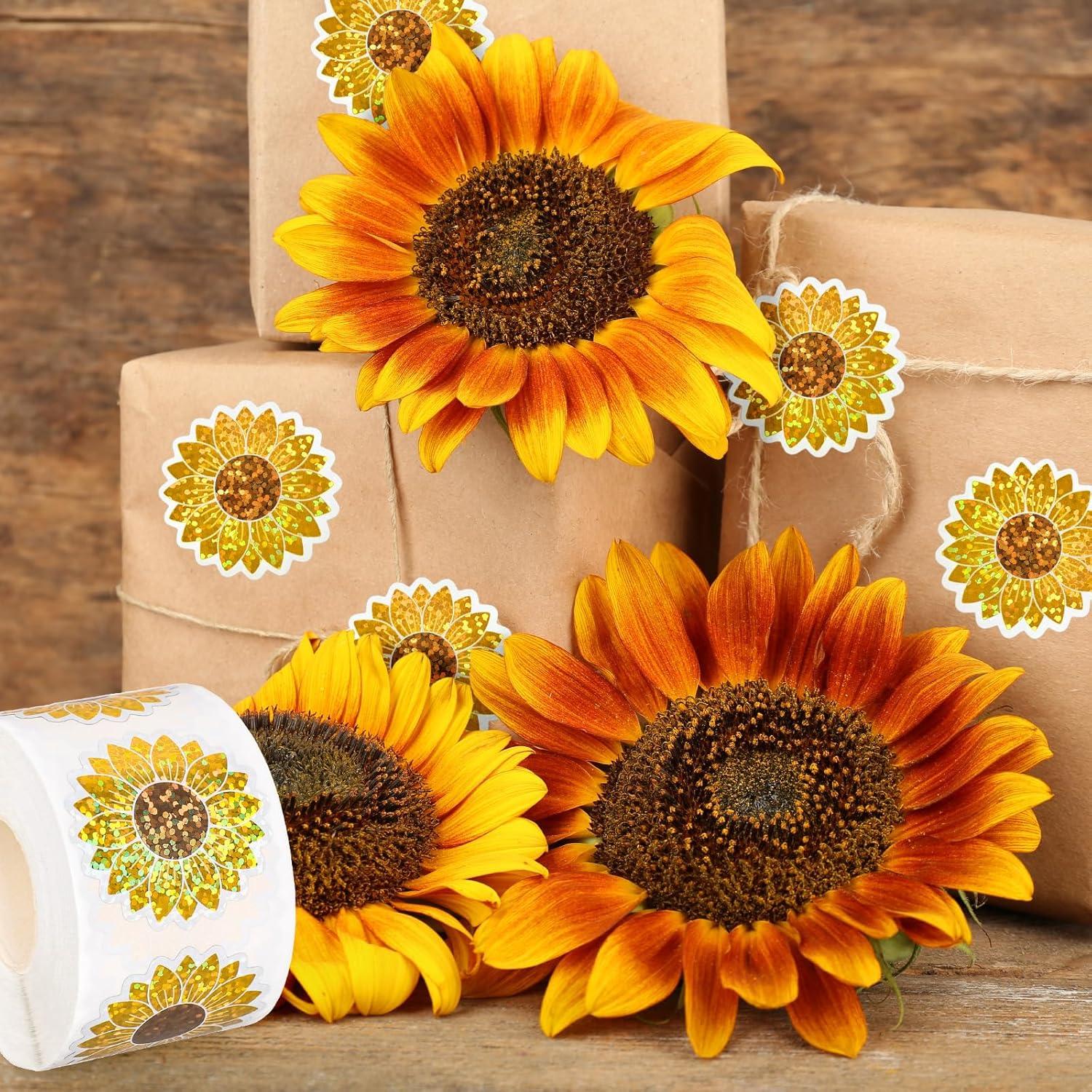 imageWhaline Halloween Pumpkin Stickers Roll Laser Pumpkin Shape Waterproof Decals Orange Sparkly SelfAdhesive Stickers for Halloween Trick or Treat Party Envelope Scrapbook Decor 500PcsSunflower