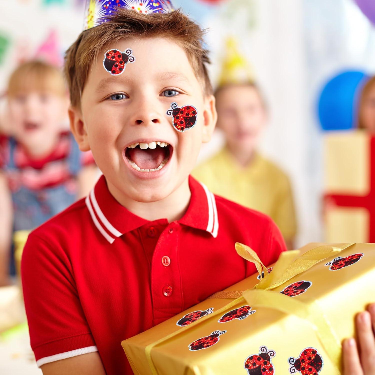 imageWhaline Halloween Pumpkin Stickers Roll Laser Pumpkin Shape Waterproof Decals Orange Sparkly SelfAdhesive Stickers for Halloween Trick or Treat Party Envelope Scrapbook Decor 500PcsLadybug