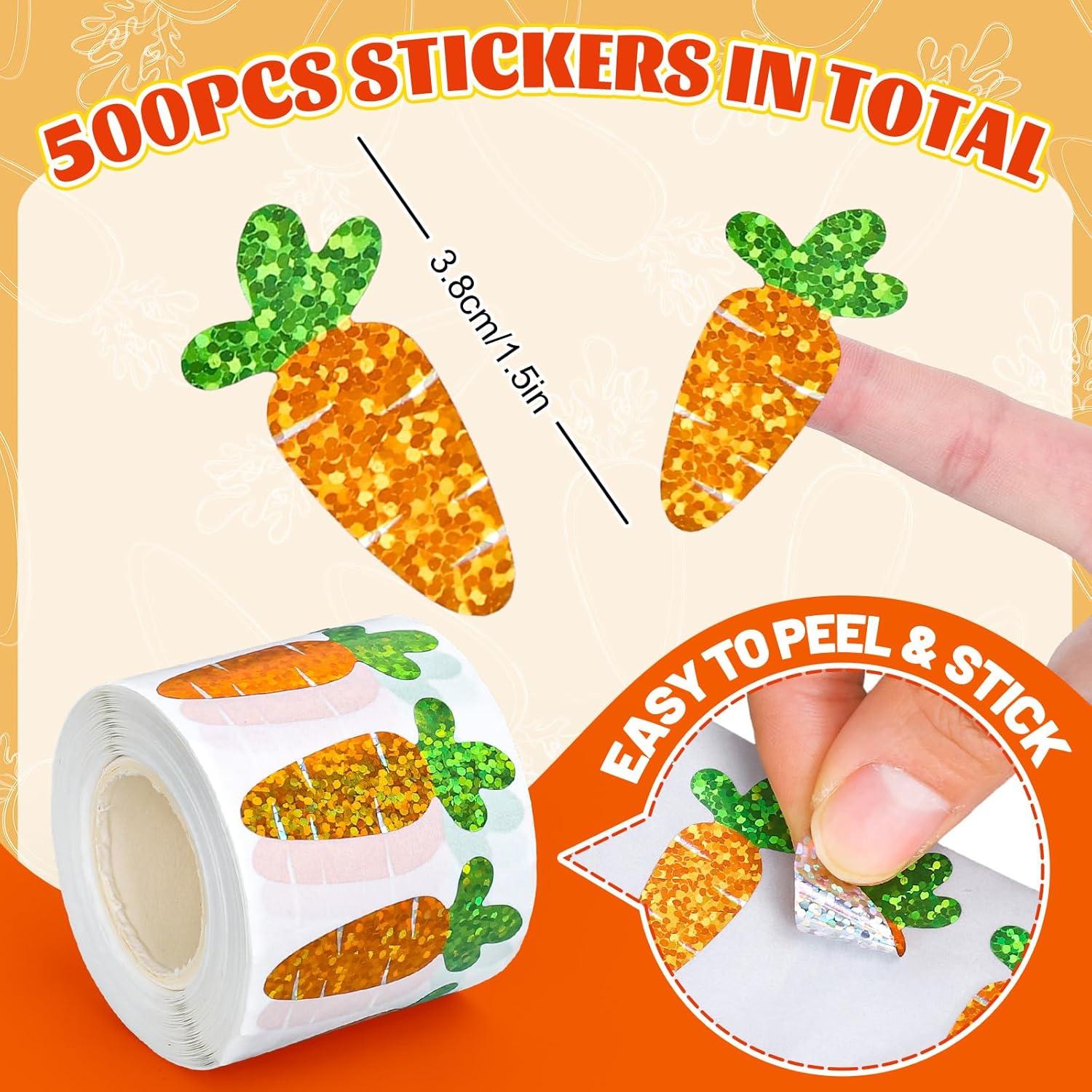 imageWhaline Halloween Pumpkin Stickers Roll Laser Pumpkin Shape Waterproof Decals Orange Sparkly SelfAdhesive Stickers for Halloween Trick or Treat Party Envelope Scrapbook Decor 500PcsCarrot