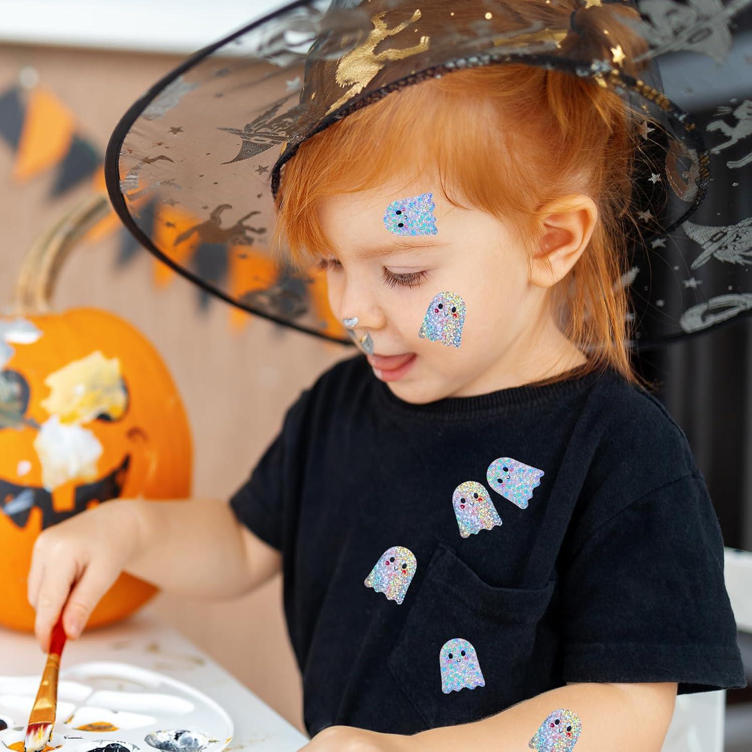 imageWhaline Halloween Pumpkin Stickers Roll Laser Pumpkin Shape Waterproof Decals Orange Sparkly SelfAdhesive Stickers for Halloween Trick or Treat Party Envelope Scrapbook Decor 500PcsGhost