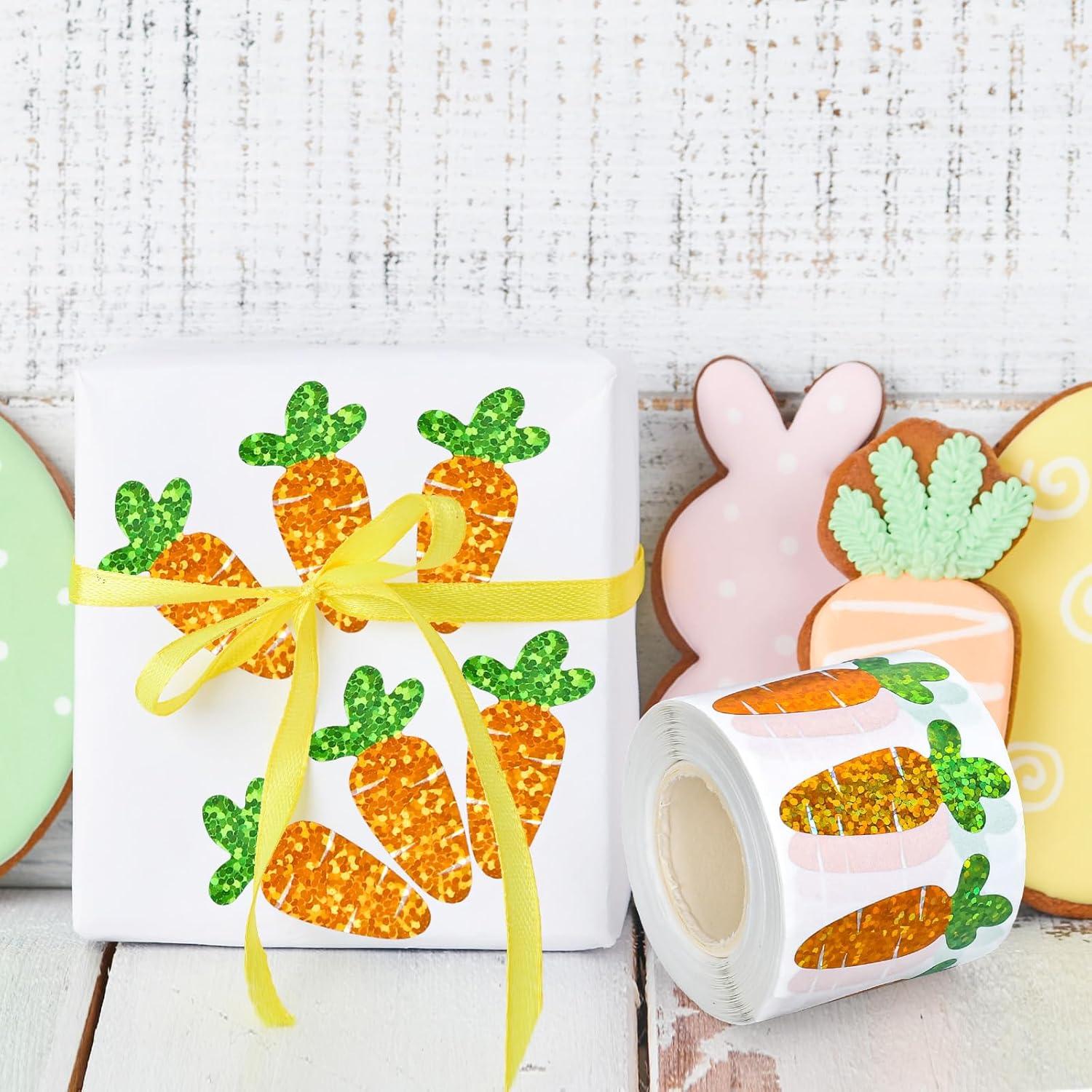 imageWhaline Halloween Pumpkin Stickers Roll Laser Pumpkin Shape Waterproof Decals Orange Sparkly SelfAdhesive Stickers for Halloween Trick or Treat Party Envelope Scrapbook Decor 500PcsCarrot