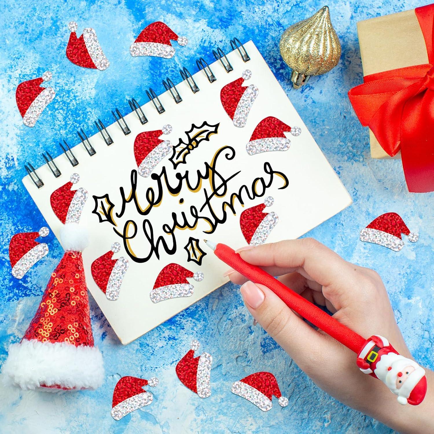 imageWhaline Halloween Pumpkin Stickers Roll Laser Pumpkin Shape Waterproof Decals Orange Sparkly SelfAdhesive Stickers for Halloween Trick or Treat Party Envelope Scrapbook Decor 500PcsChristmas Hat