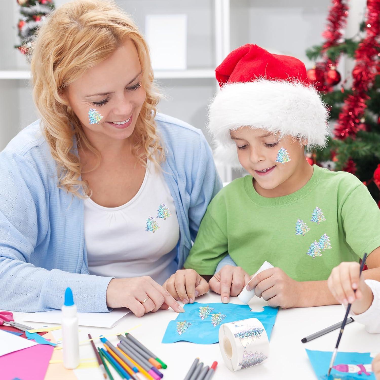 imageWhaline Halloween Pumpkin Stickers Roll Laser Pumpkin Shape Waterproof Decals Orange Sparkly SelfAdhesive Stickers for Halloween Trick or Treat Party Envelope Scrapbook Decor 500PcsSilver Christmas Tree