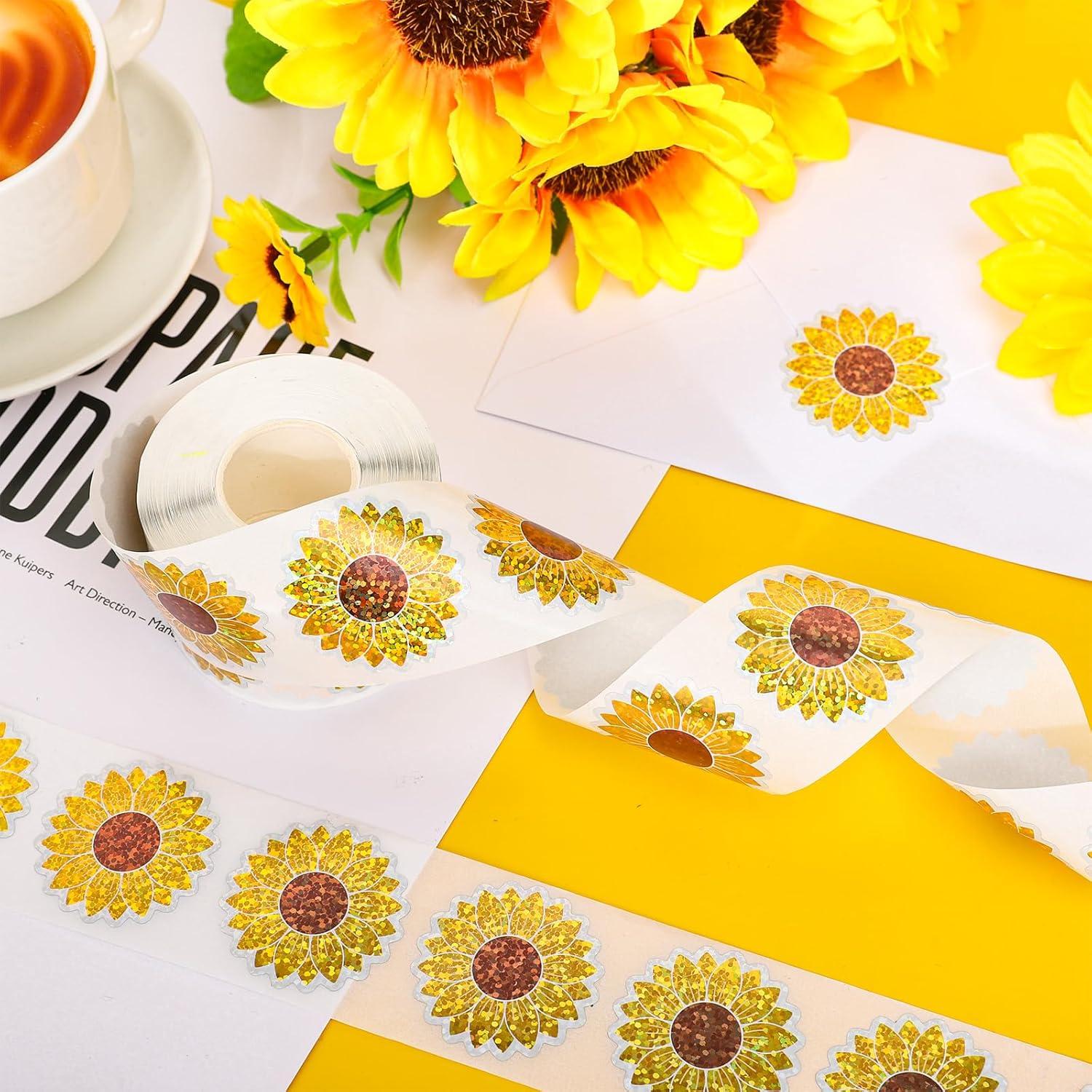 imageWhaline Halloween Pumpkin Stickers Roll Laser Pumpkin Shape Waterproof Decals Orange Sparkly SelfAdhesive Stickers for Halloween Trick or Treat Party Envelope Scrapbook Decor 500PcsSunflower