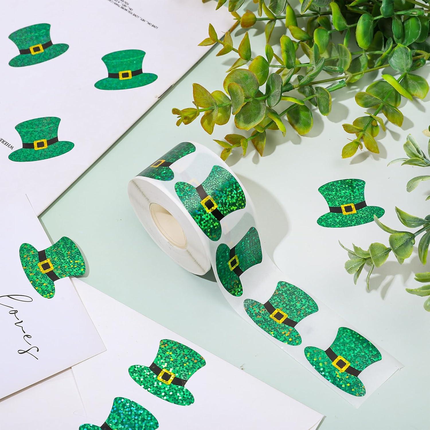 imageWhaline Halloween Pumpkin Stickers Roll Laser Pumpkin Shape Waterproof Decals Orange Sparkly SelfAdhesive Stickers for Halloween Trick or Treat Party Envelope Scrapbook Decor 500PcsSt Patricks Day Hat